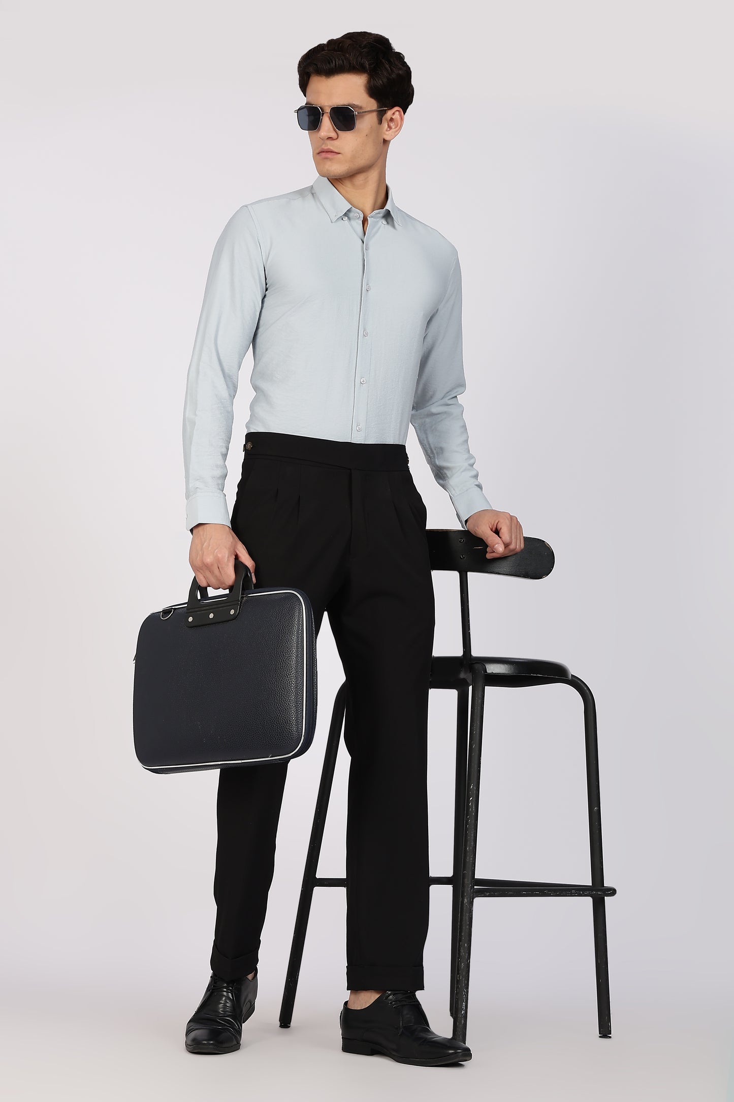 Regular Fit Pastel Blue Plain Linen Shirt