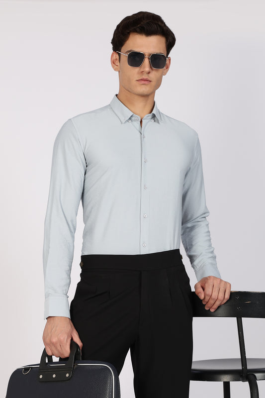 Pastel Blue Crushed Blended-Linen Slim Fit Shirt