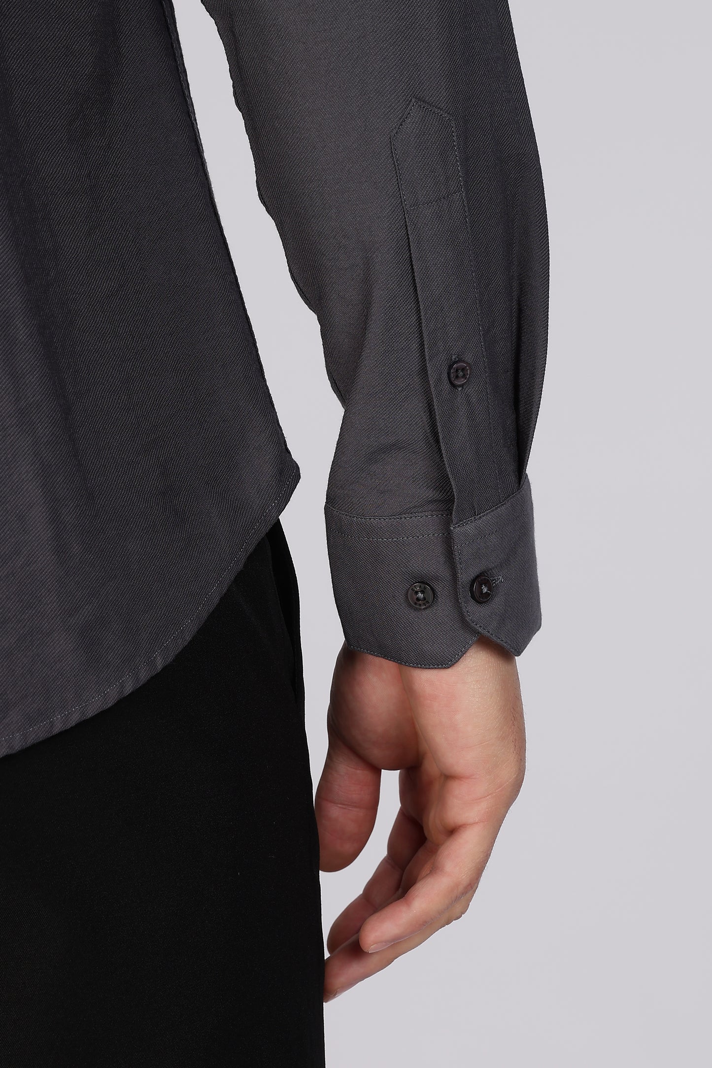 Regular Fit Plain Blenmd Dark Grey Linen Shirt