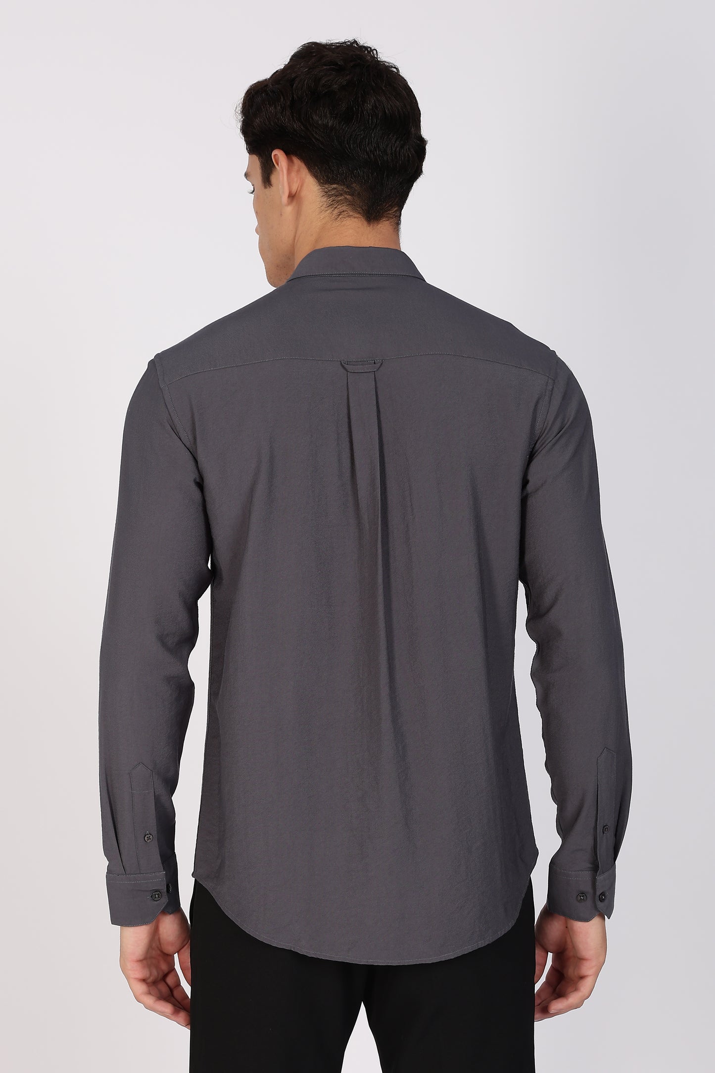 Regular Fit Plain Blenmd Dark Grey Linen Shirt