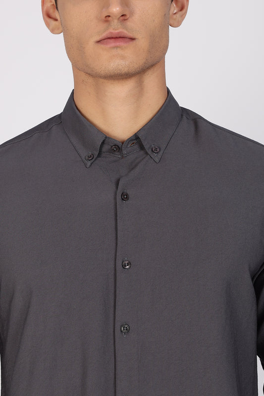 Regular Fit Dark Grey Plain Linen Shirt
