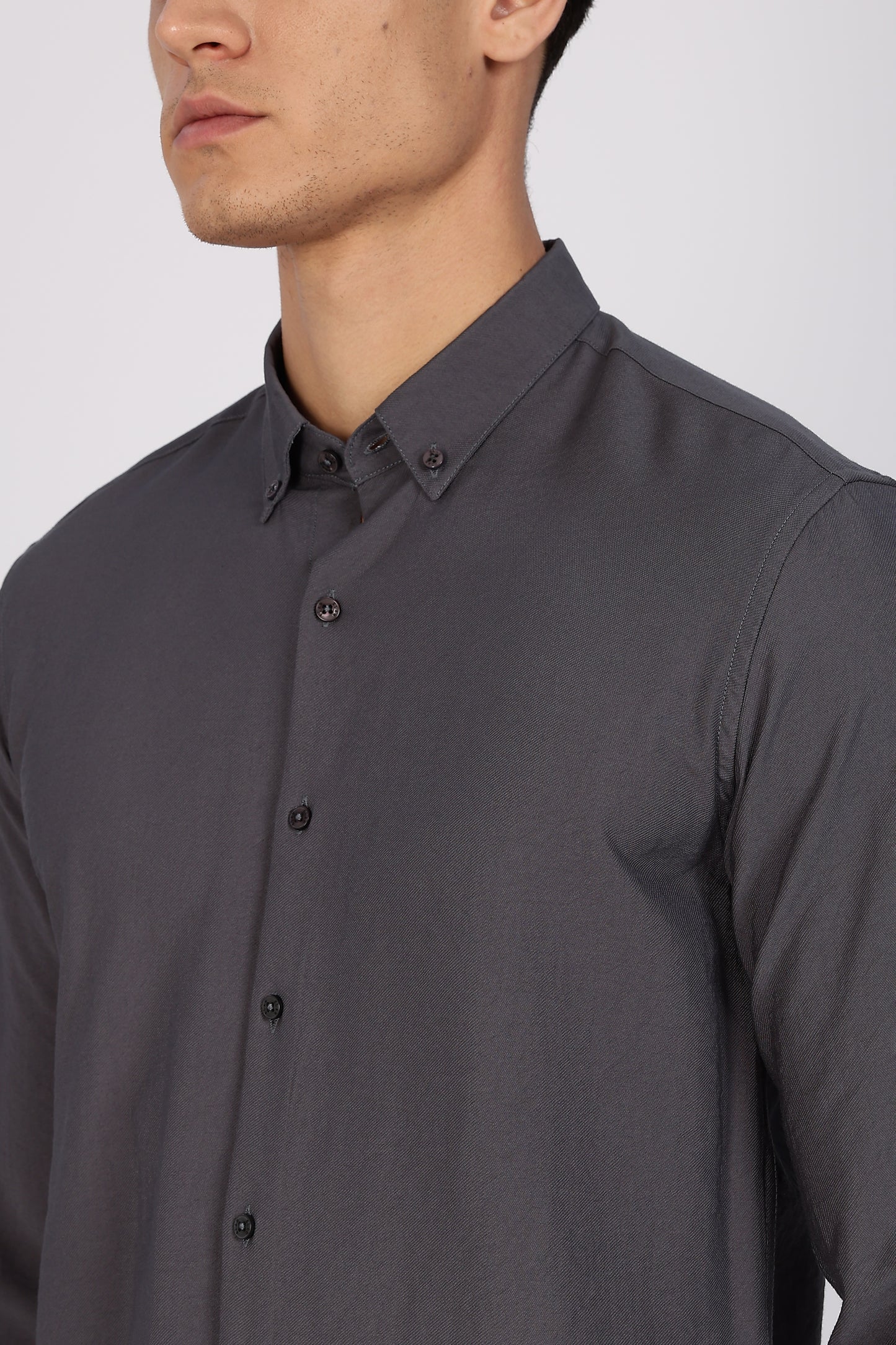 Regular Fit Plain Blenmd Dark Grey Linen Shirt
