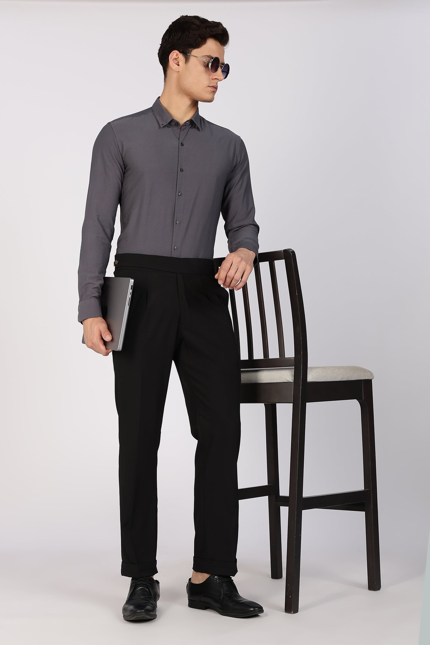 Regular Fit Plain Blenmd Dark Grey Linen Shirt