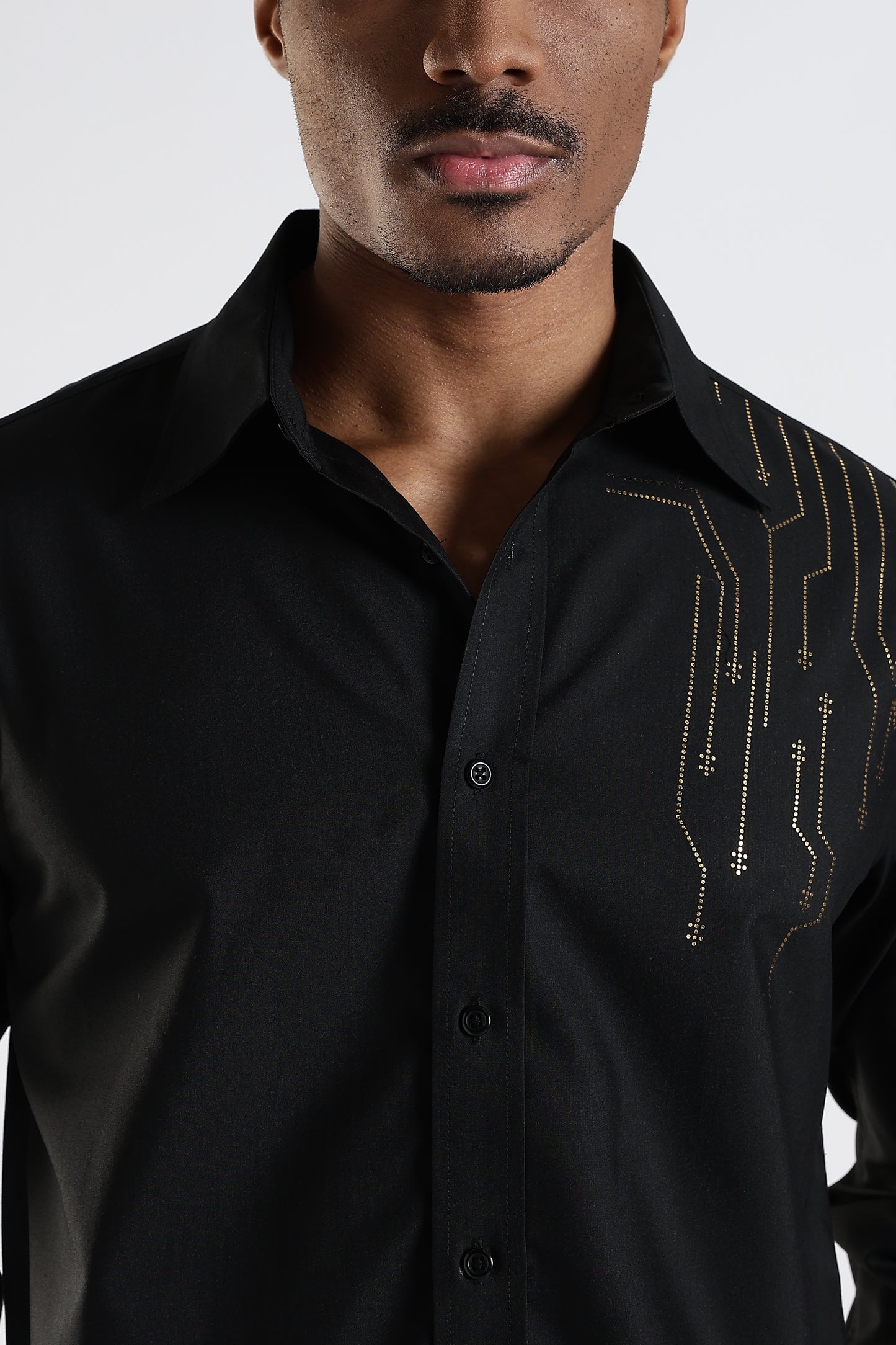 Regular Fit Black Stone Designer Embroidery Shirt