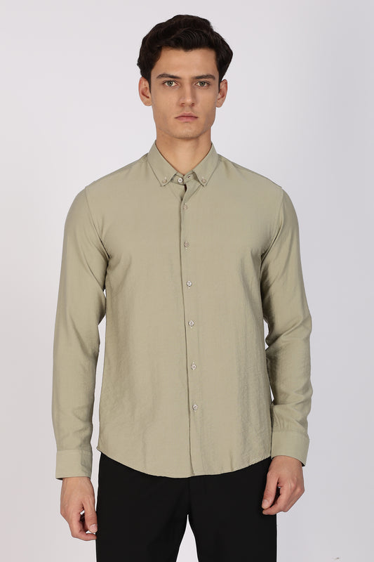 Regular Fit Sage Green Plain Linen Shirt