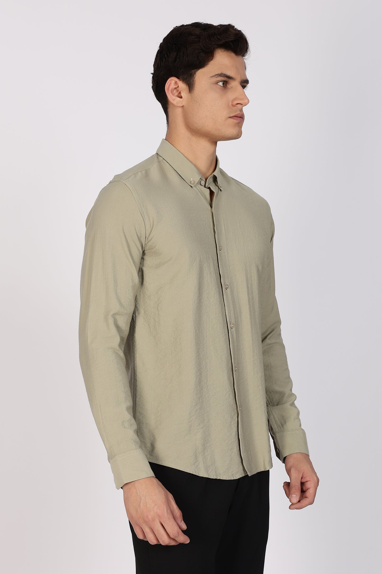 Regular Fit Sage Green Plain Linen Shirt