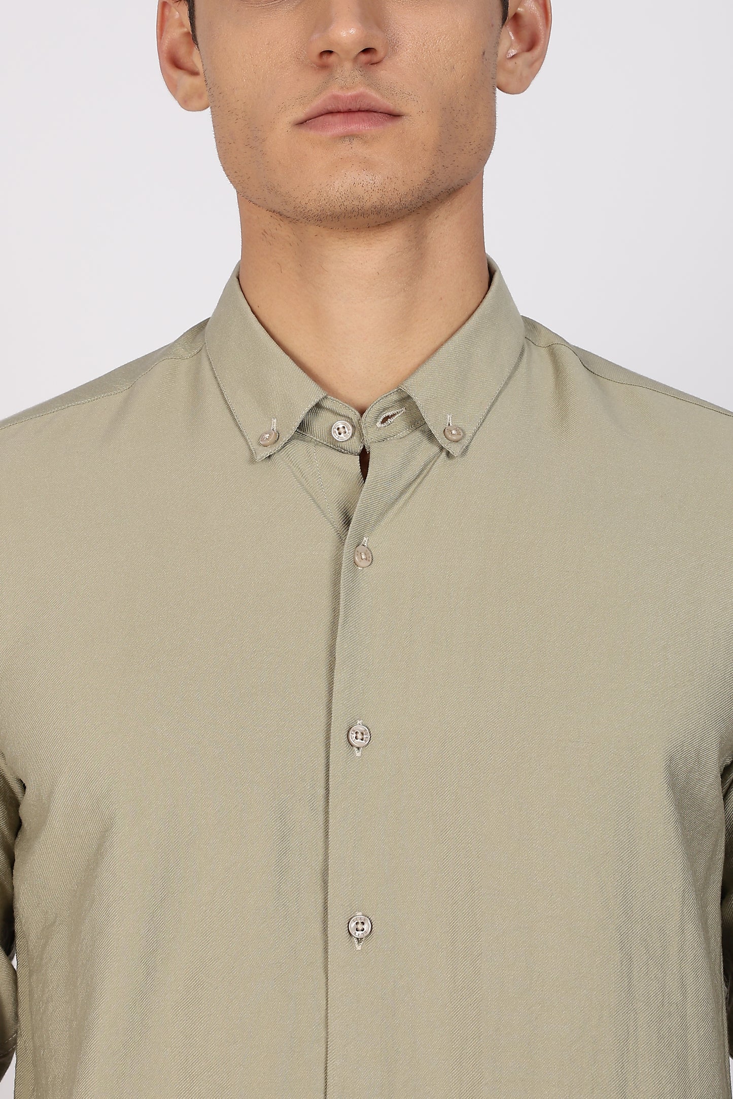 Regular Fit Sage Green Plain Linen Shirt
