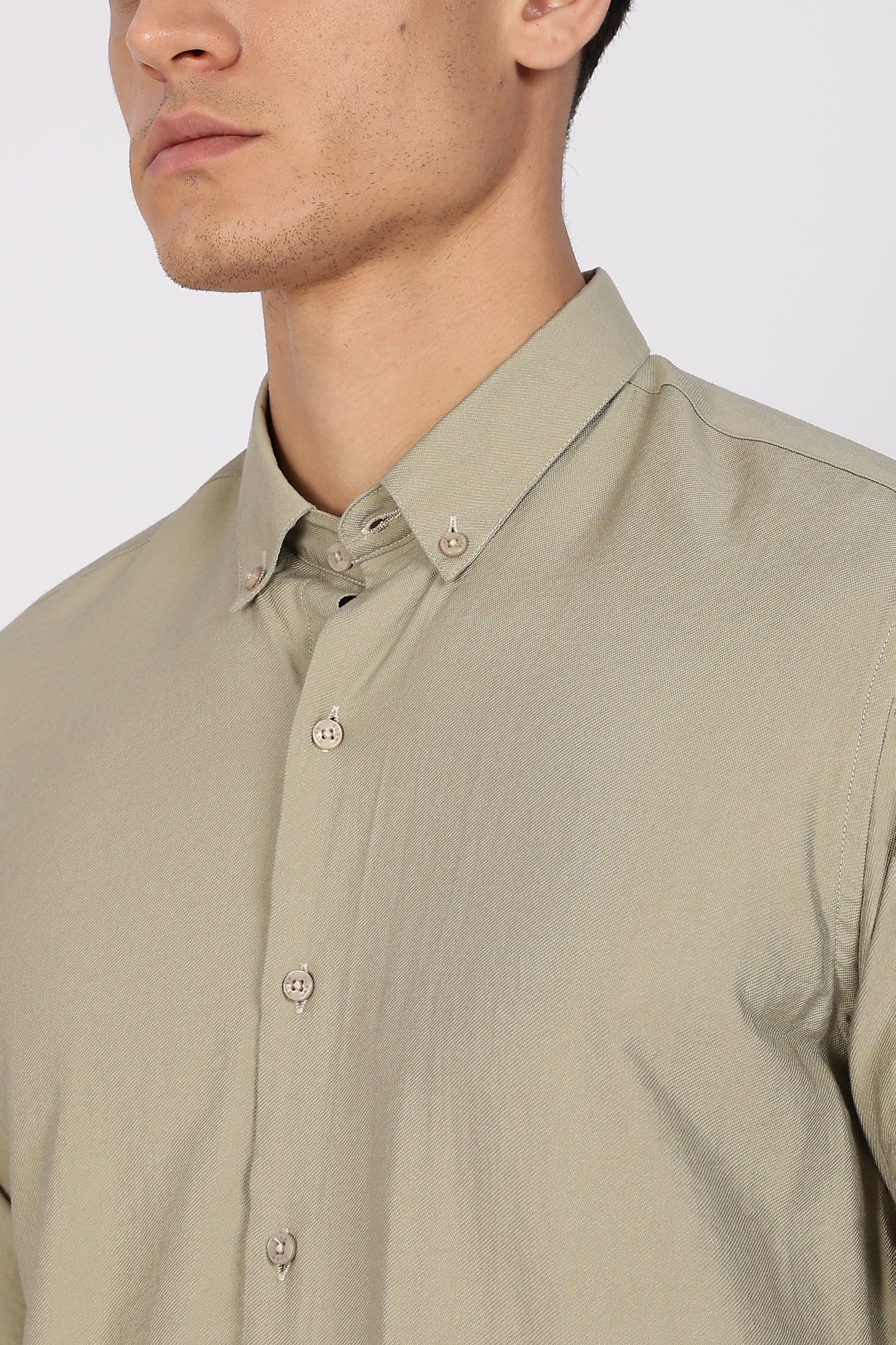 Regular Fit Sage Green Plain Linen Shirt