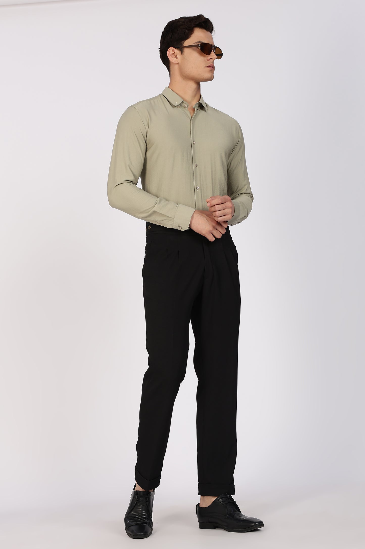 Regular Fit Sage Green Plain Linen Shirt
