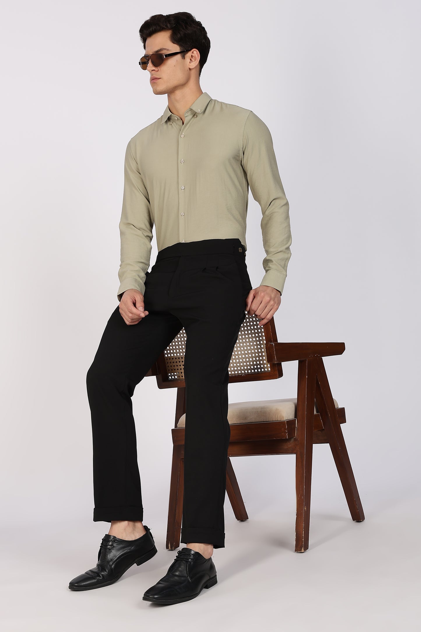 Regular Fit Sage Green Plain Linen Shirt