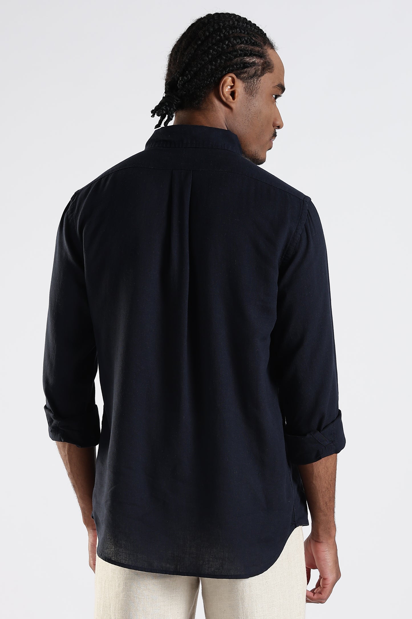 Regular Fit Pure Linen Navy Blue Shirt