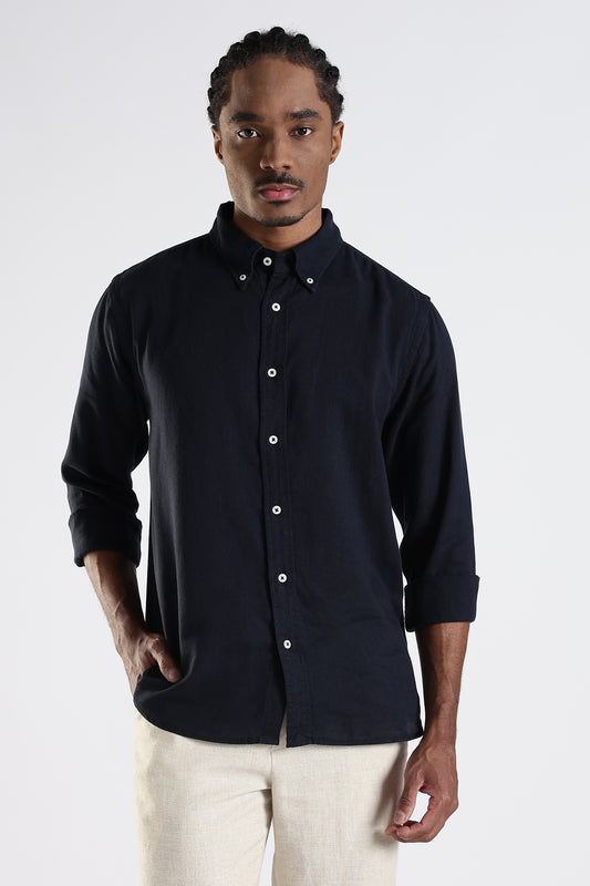 Regular Fit Pure Linen Navy Blue Shirt