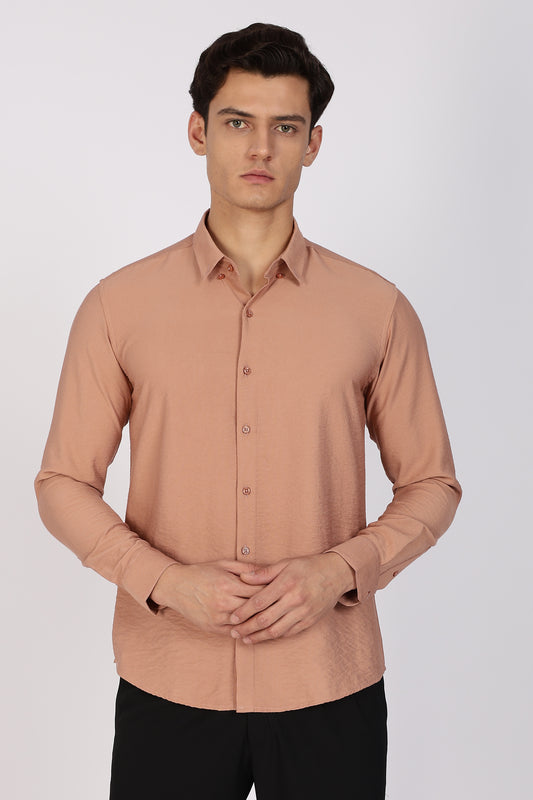 Regular Fit Light Brown Blended Linen Shirt