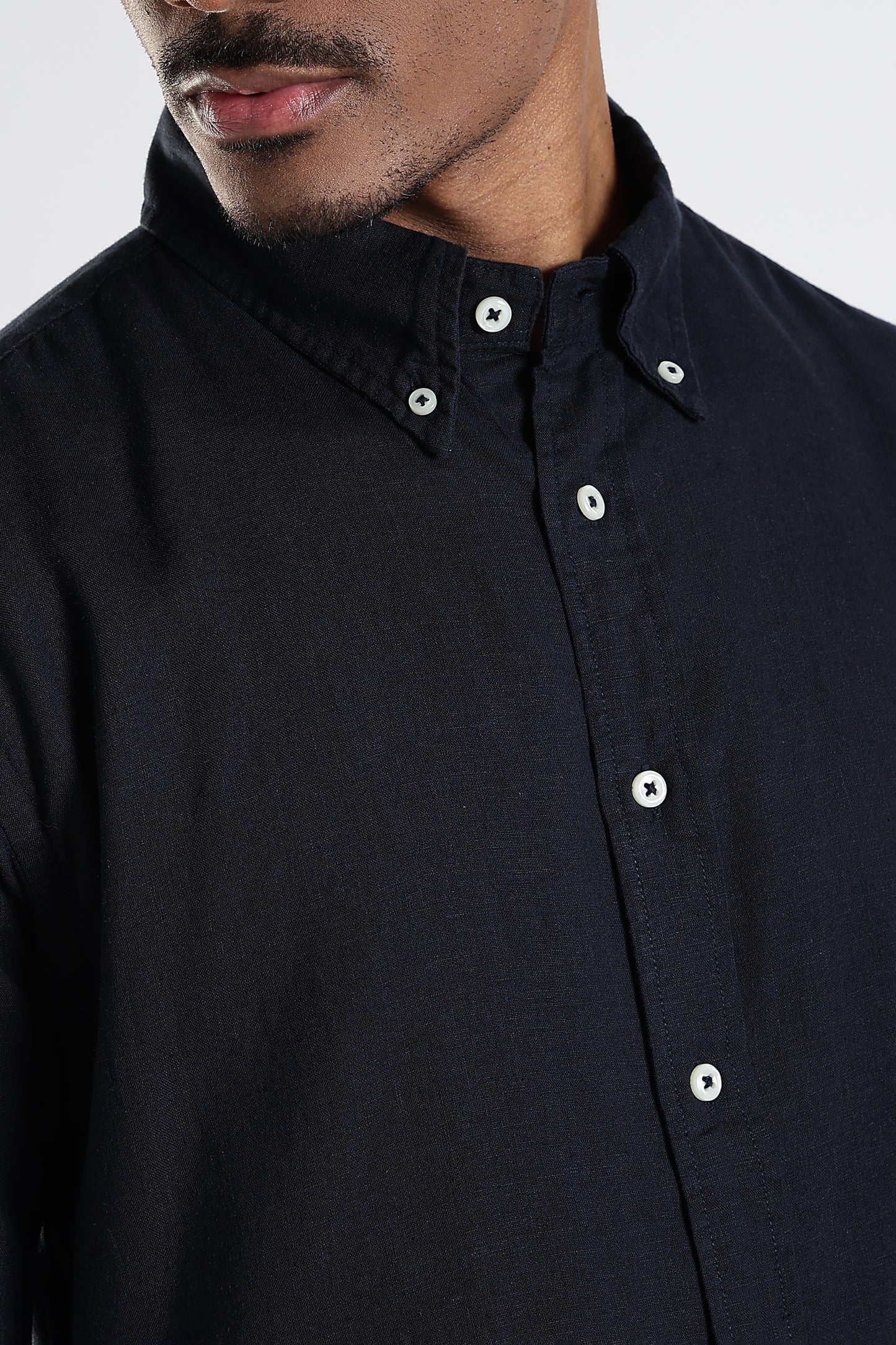 Regular Fit Pure Linen Navy Blue Shirt