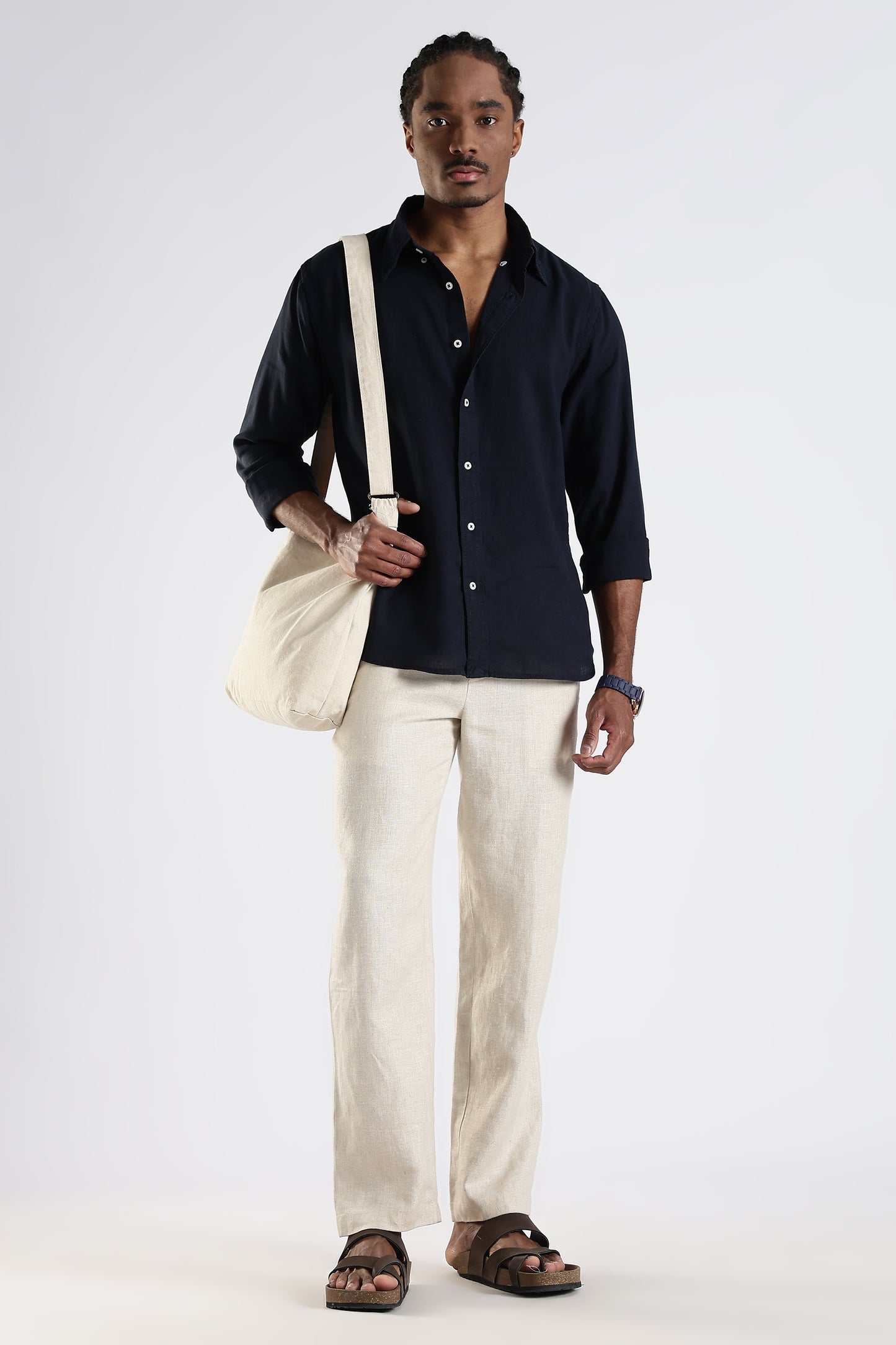 Regular Fit Pure Linen Navy Blue Shirt