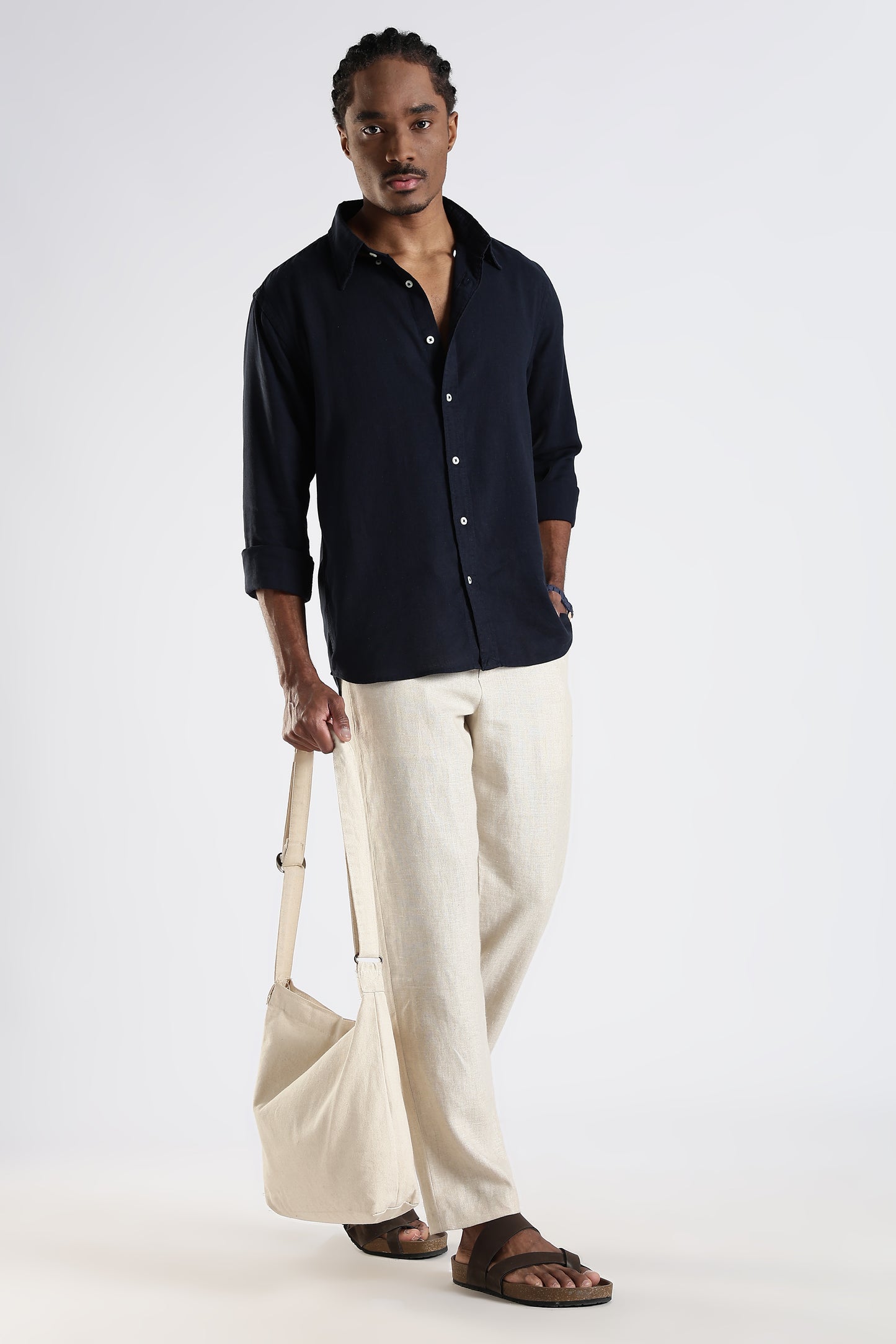 Regular Fit Pure Linen Navy Blue Shirt