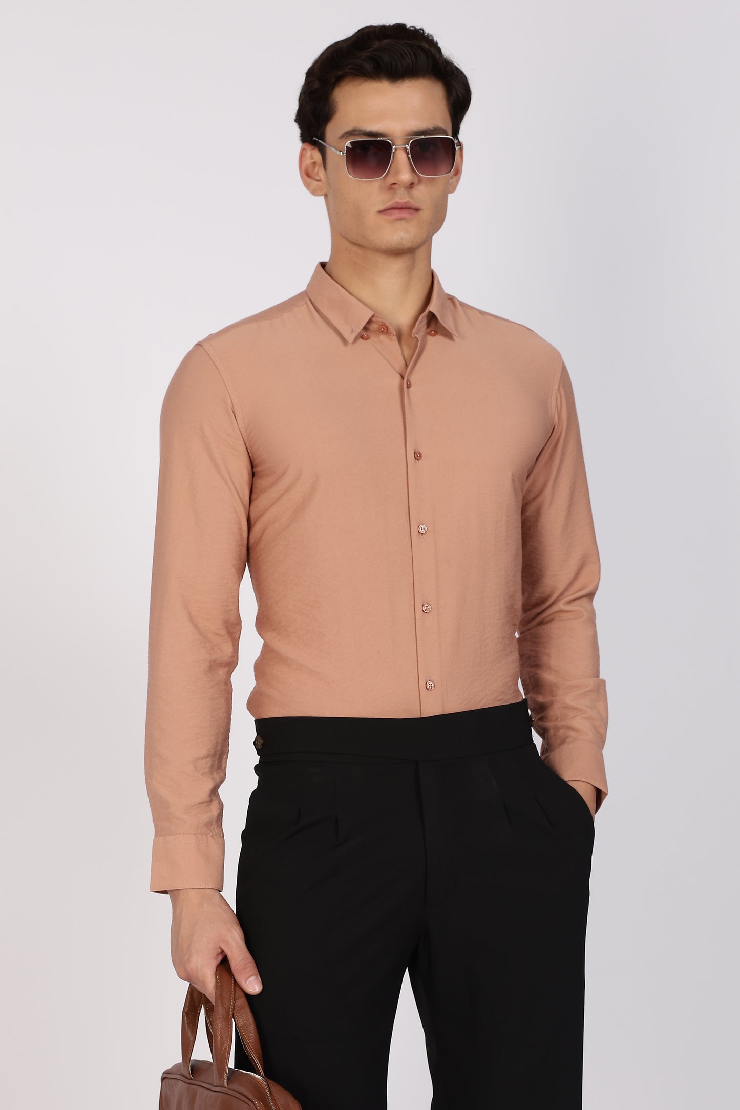 Regular Fit Light Brown Blended Linen Shirt