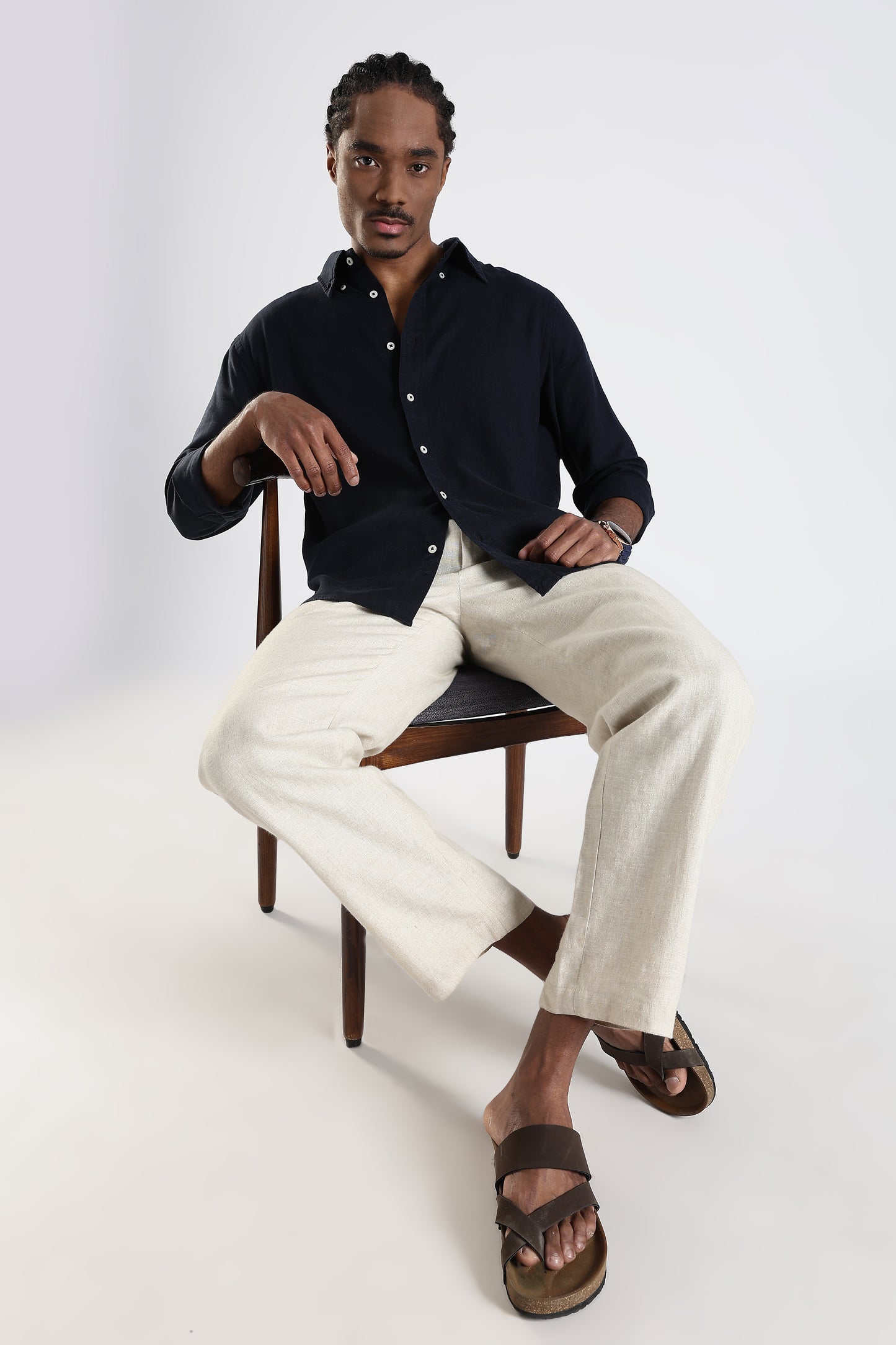 Regular Fit Pure Linen Navy Blue Shirt