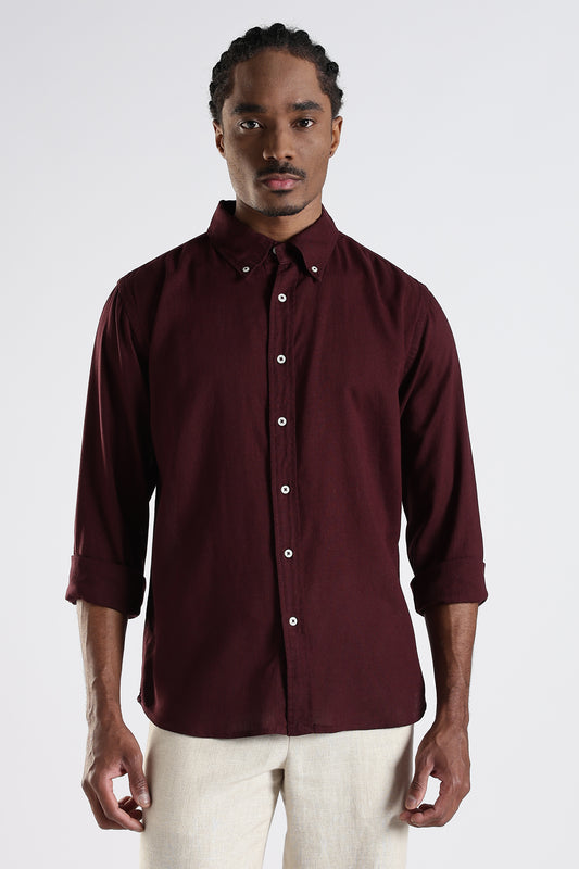 Regular Fit Pure Linen Maroon Shirt