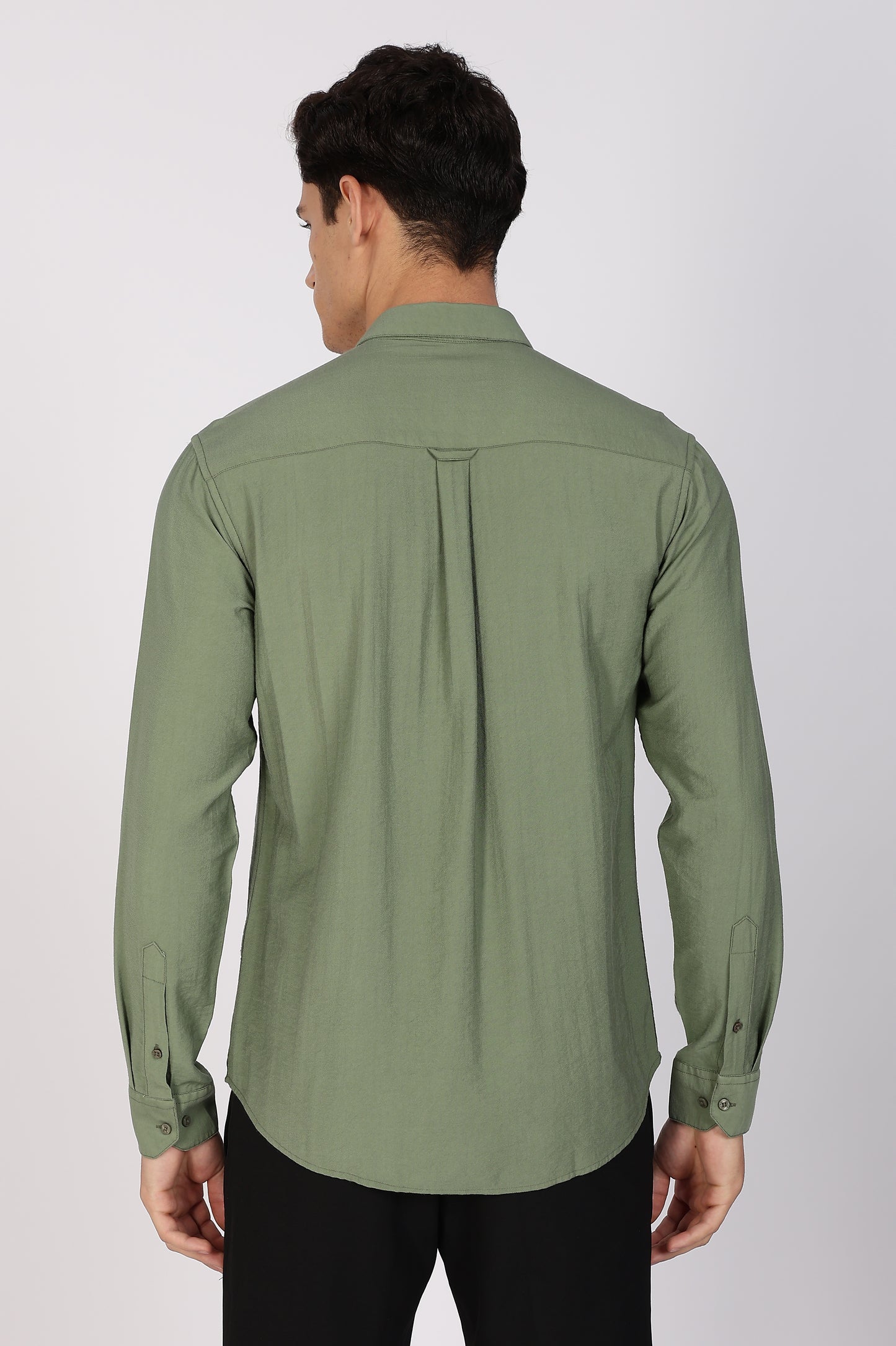 Regular Fit Light Olive Plain Blend Linen Shirt