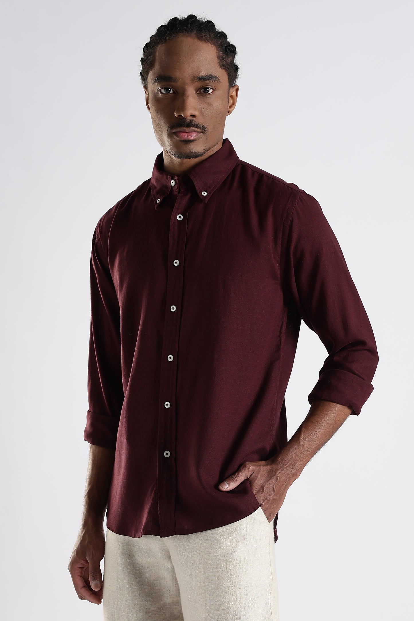 Regular Fit Pure Linen Maroon Shirt
