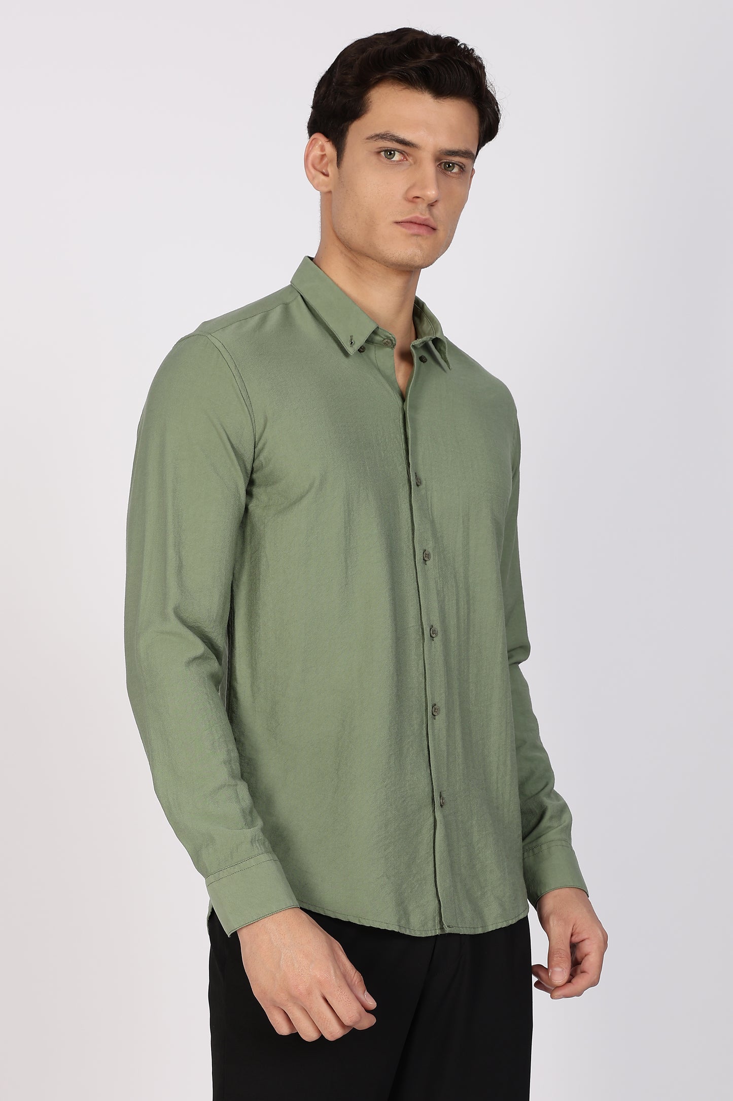 Regular Fit Light Olive Plain Blend Linen Shirt