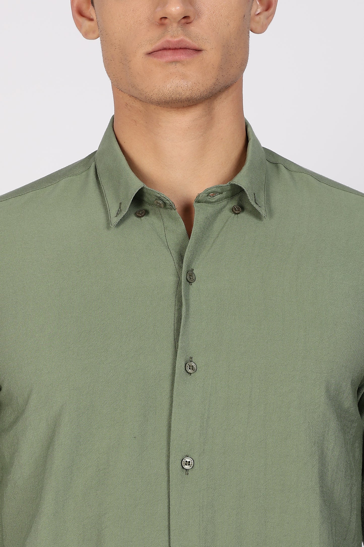 Regular Fit Light Olive Plain Blend Linen Shirt