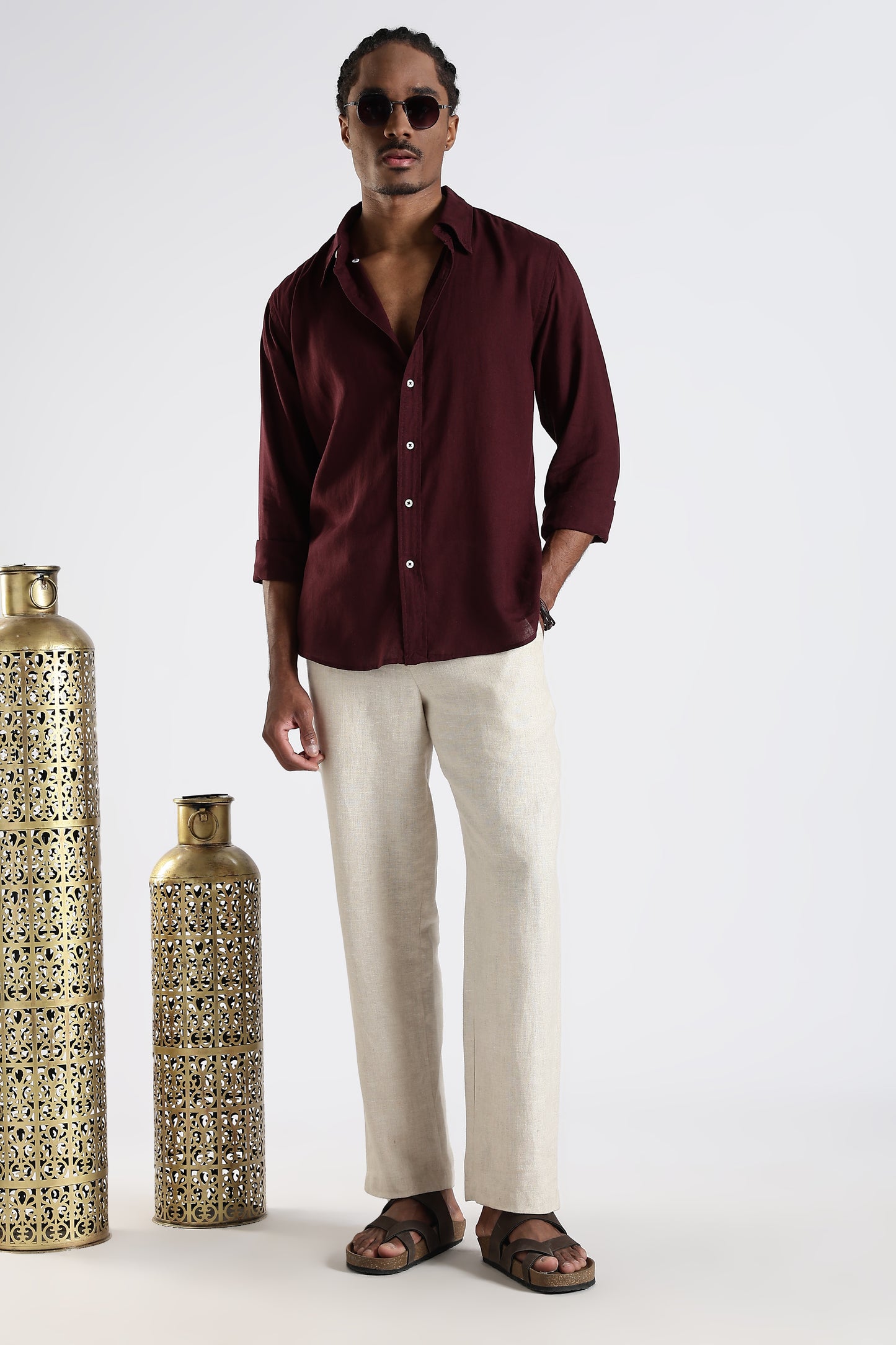 Regular Fit Pure Linen Maroon Shirt