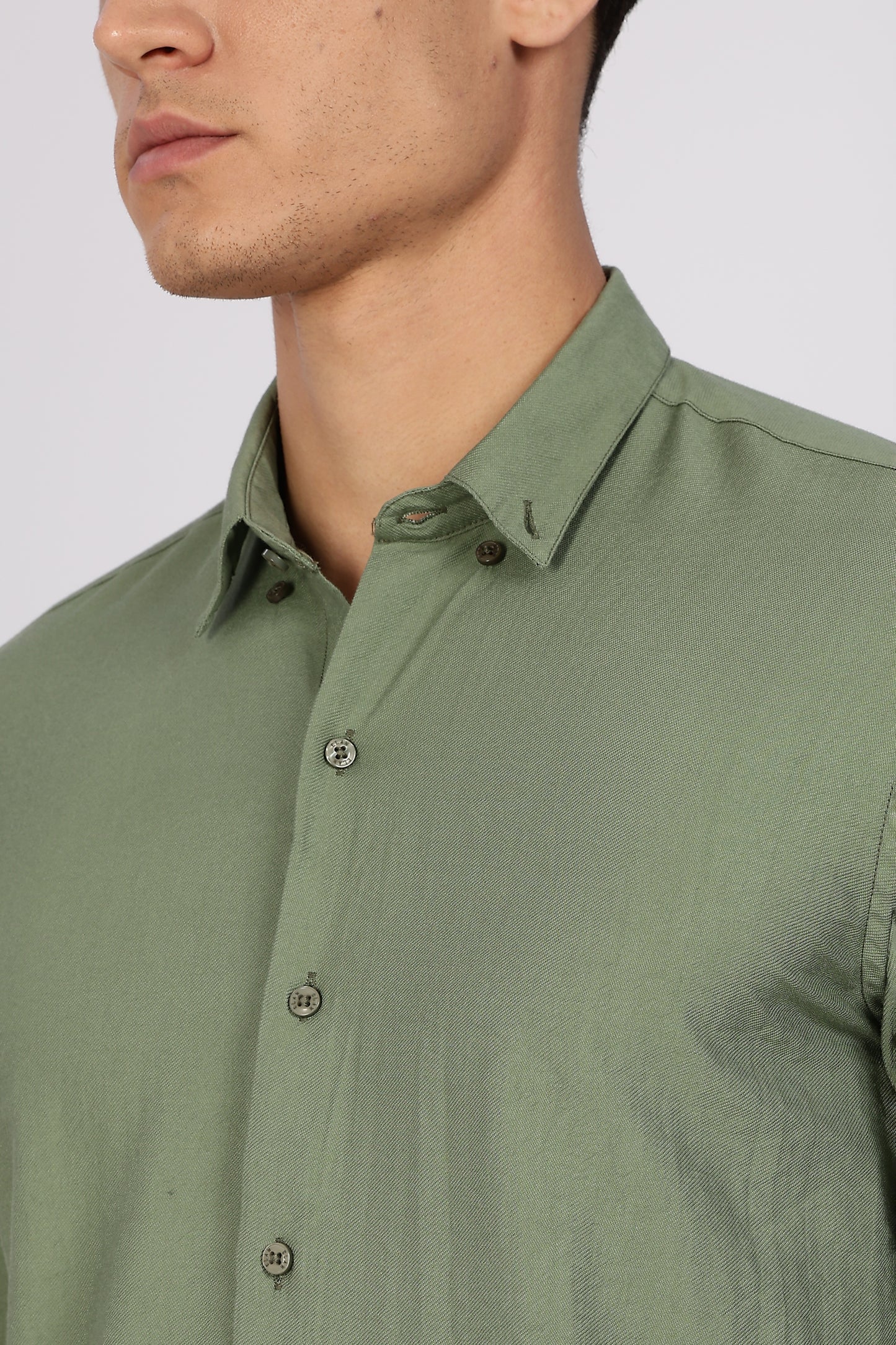 Regular Fit Light Olive Plain Blend Linen Shirt