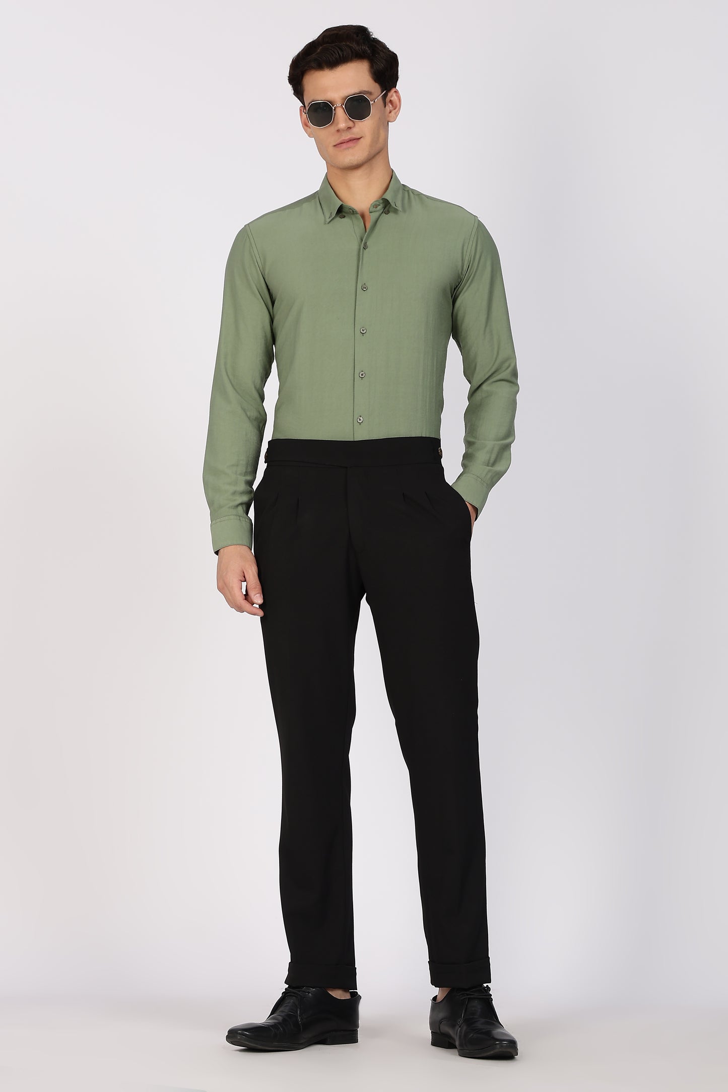 Regular Fit Light Olive Plain Blend Linen Shirt