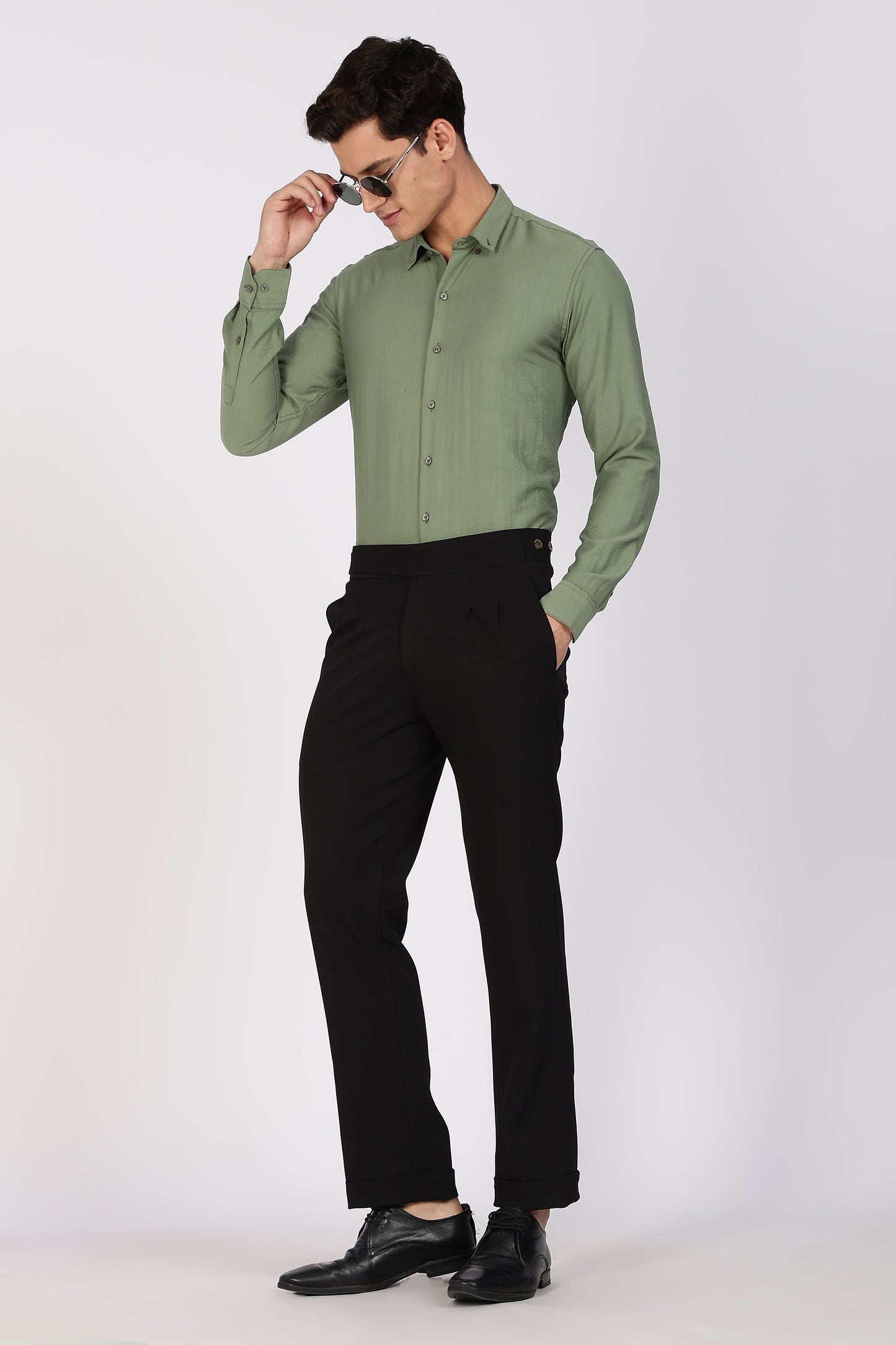 Regular Fit Light Olive Plain Blend Linen Shirt