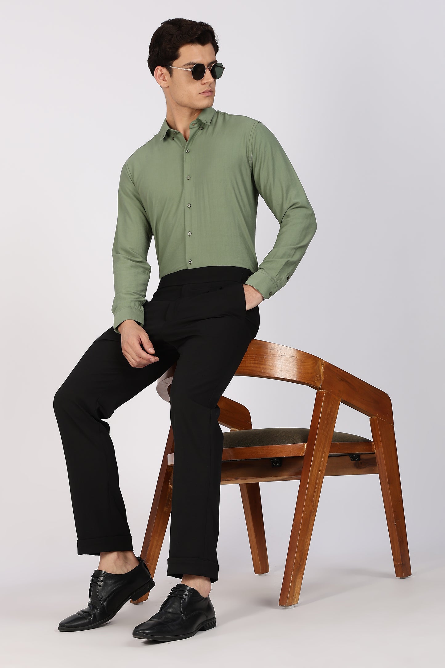 Regular Fit Light Olive Plain Blend Linen Shirt