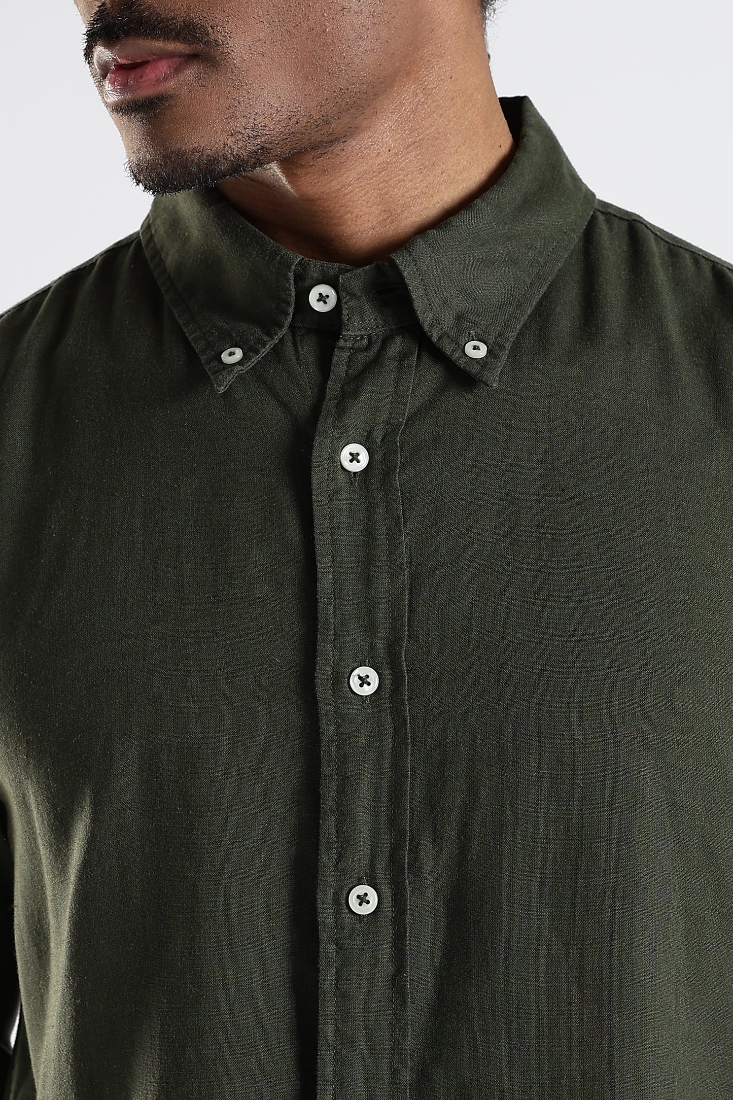 Regular Fit Pure Linen Olive Green Shirt