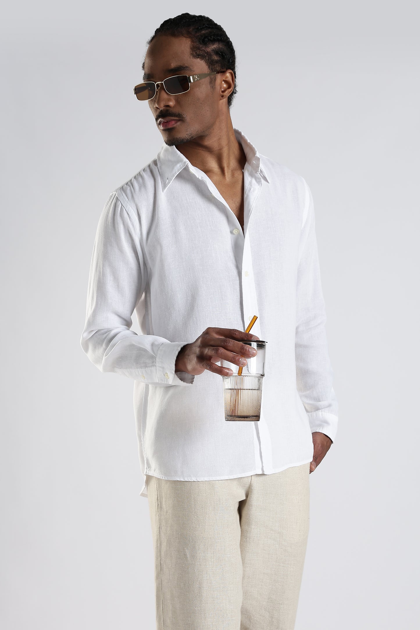 Regular Fit Pure Linen White Shirt