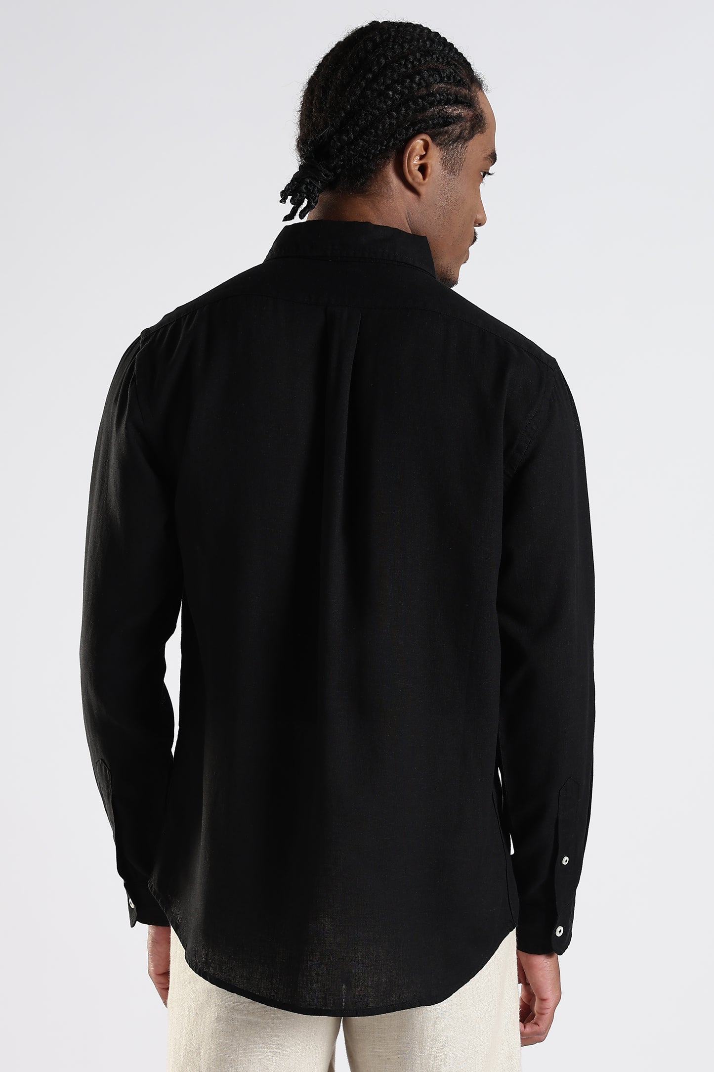 Regular Fit Pure Linen Black Shirt