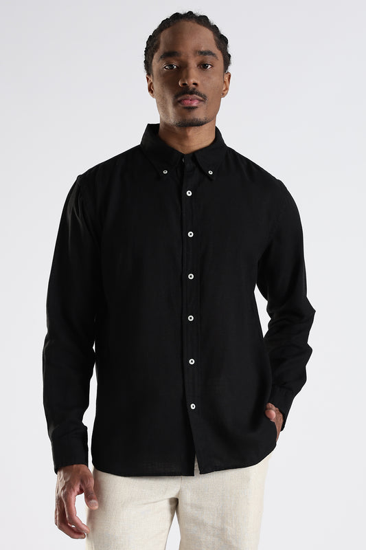 Regular Fit Pure Linen Black Shirt