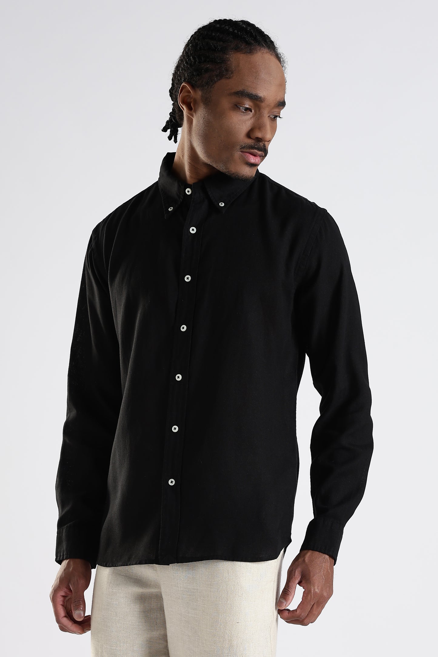 Regular Fit Pure Linen Black Shirt