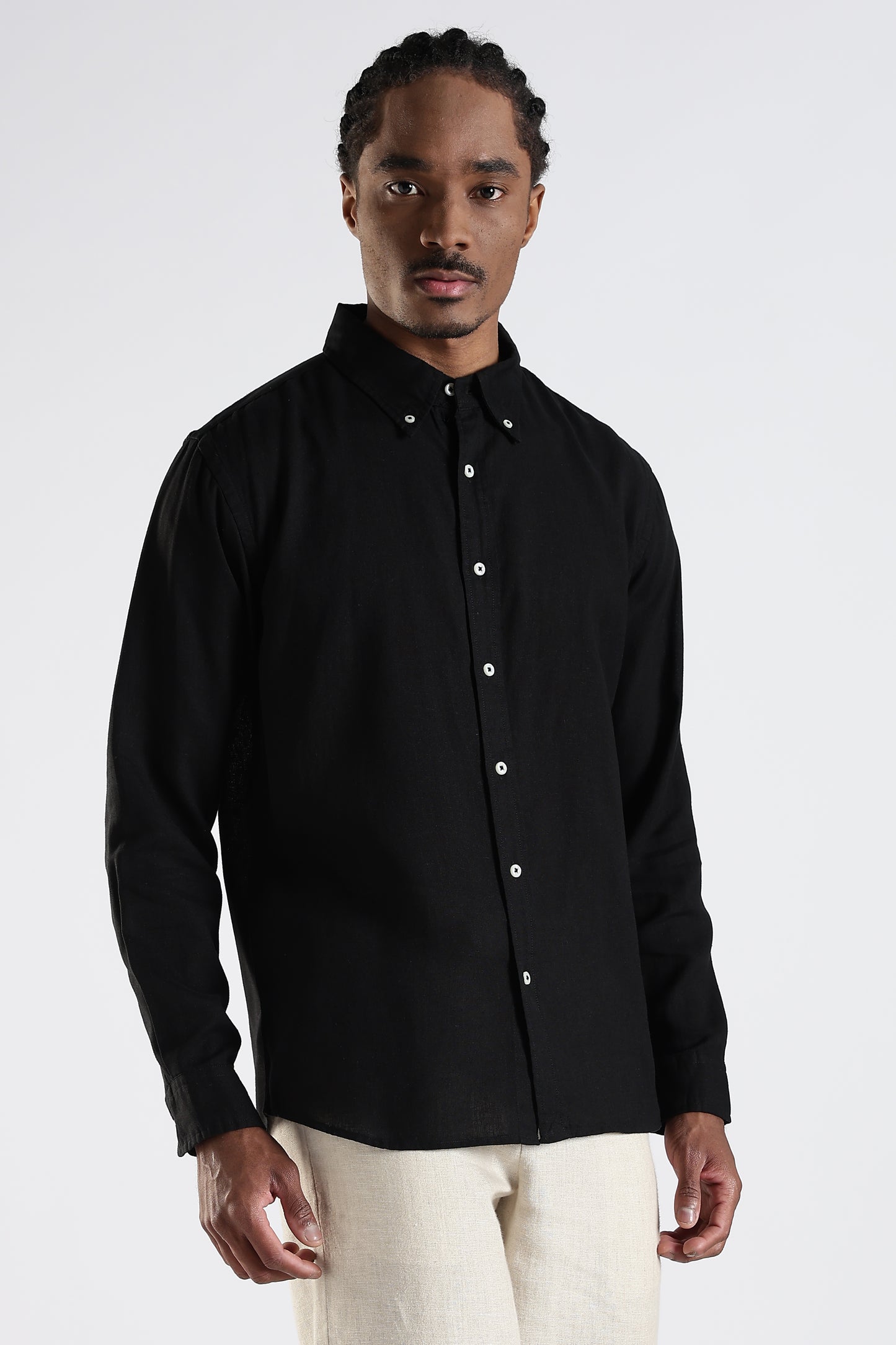 Regular Fit Pure Linen Black Shirt