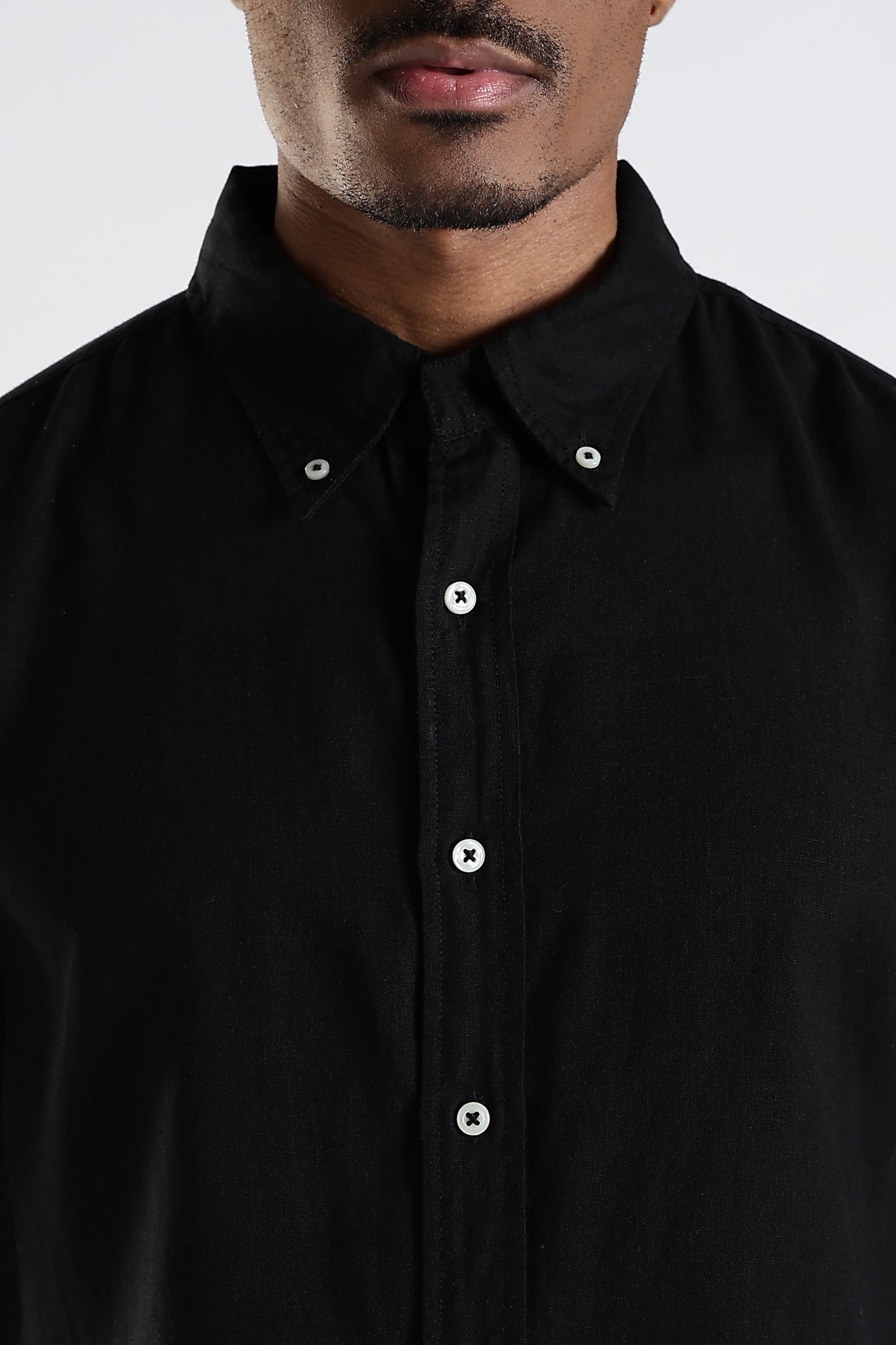 Regular Fit Pure Linen Black Shirt