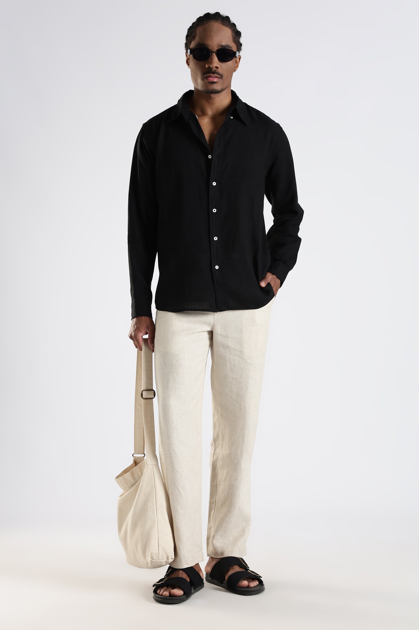 Regular Fit Pure Linen Black Shirt