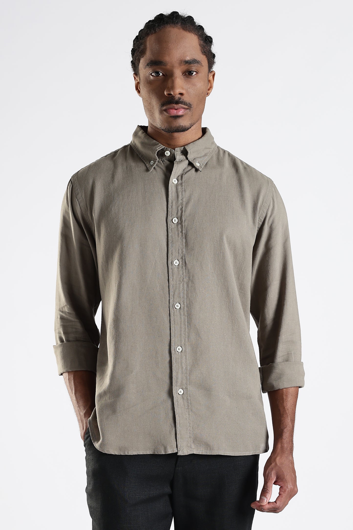 Regular Fit Pure Linen Dusty Beige Shirt