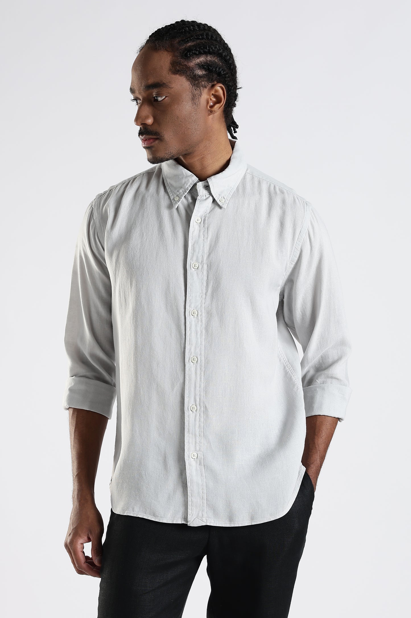 Regular Fit Light Grey Pure Linen Shirt