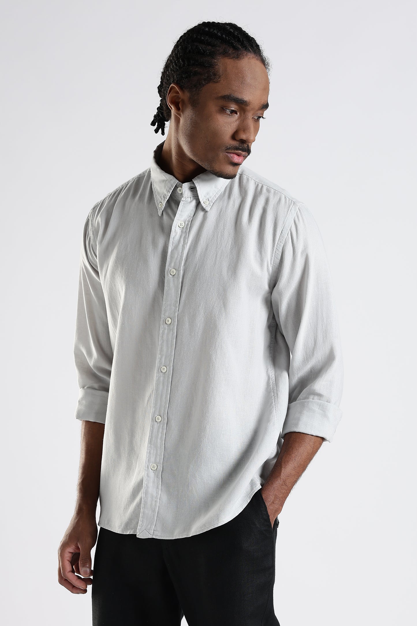 Regular Fit Light Grey Pure Linen Shirt