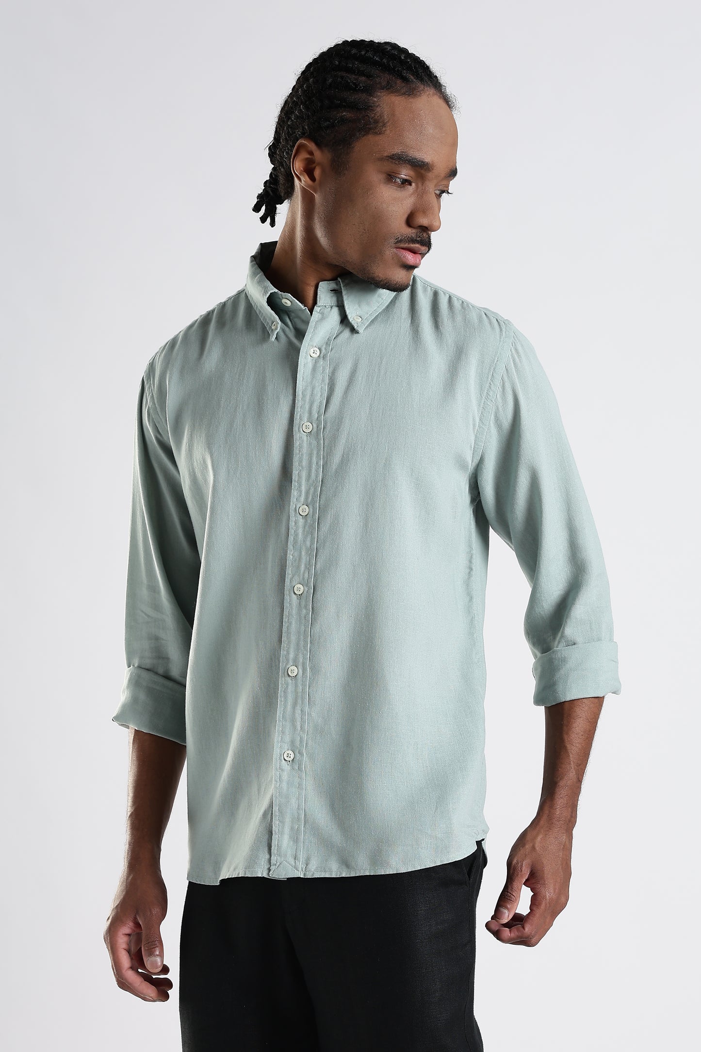 Regular Fit Pastel Green Pure Linen Shirt