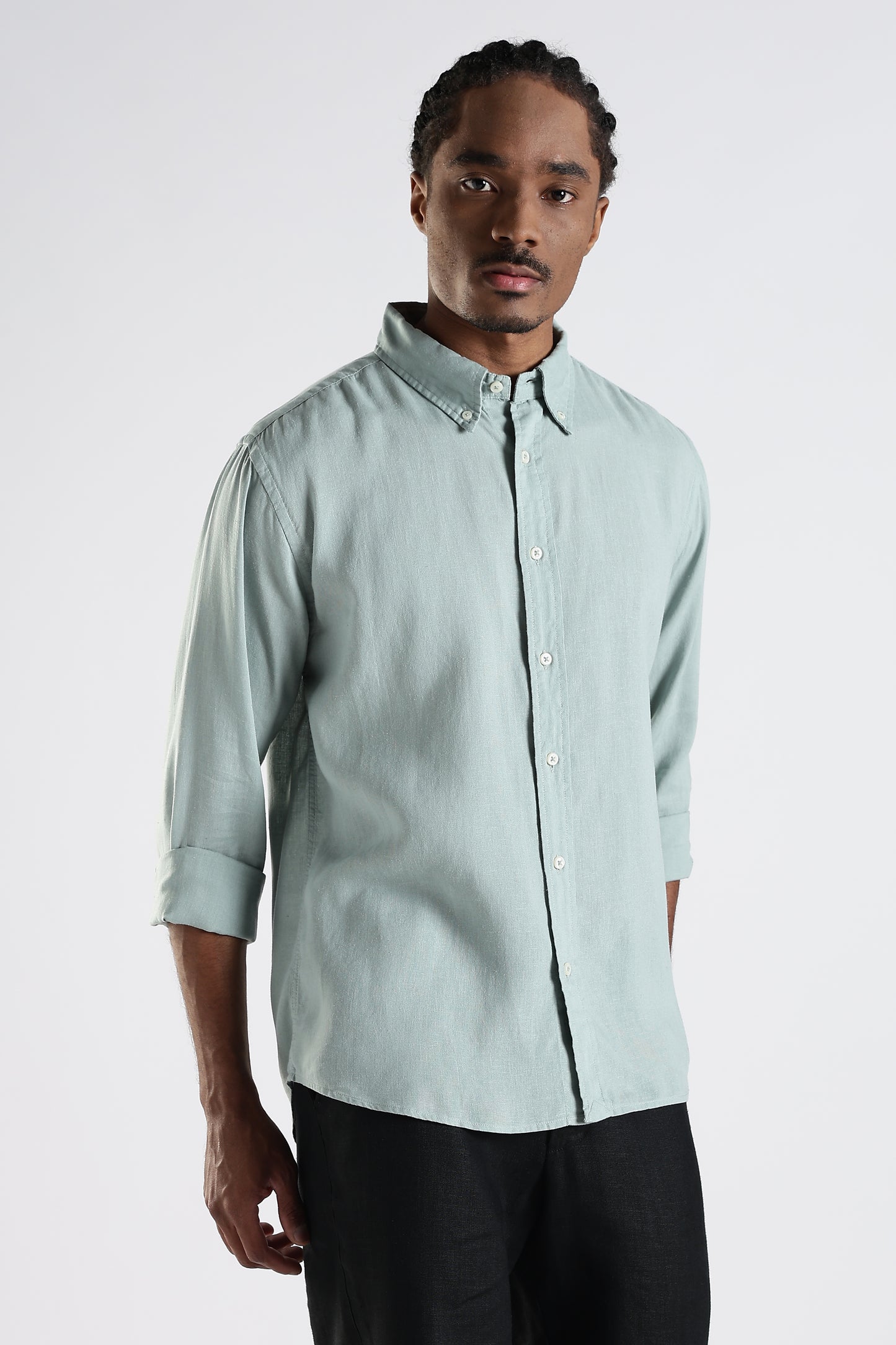 Regular Fit Pastel Green Pure Linen Shirt