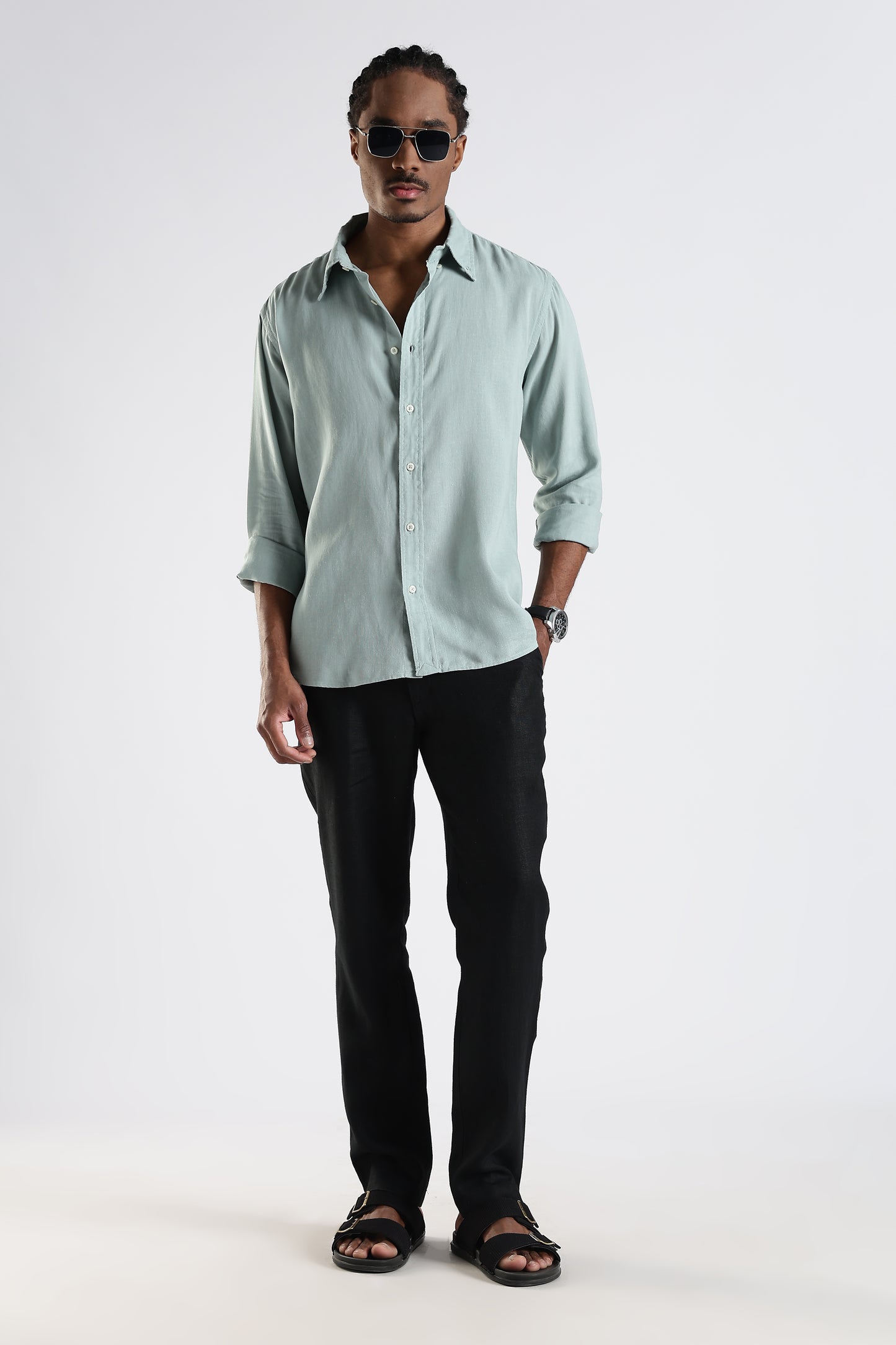 Regular Fit Pastel Green Pure Linen Shirt