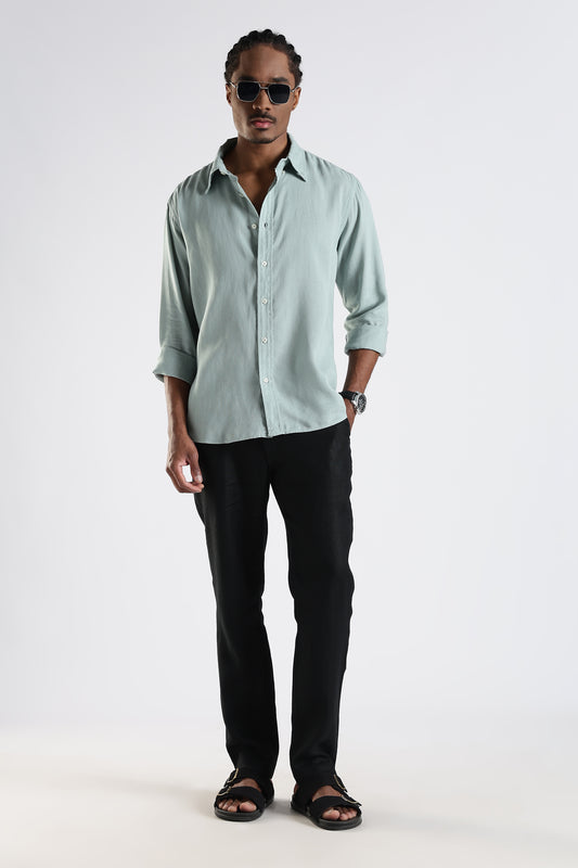 Regular Fit Pastel Green Pure Linen Shirt