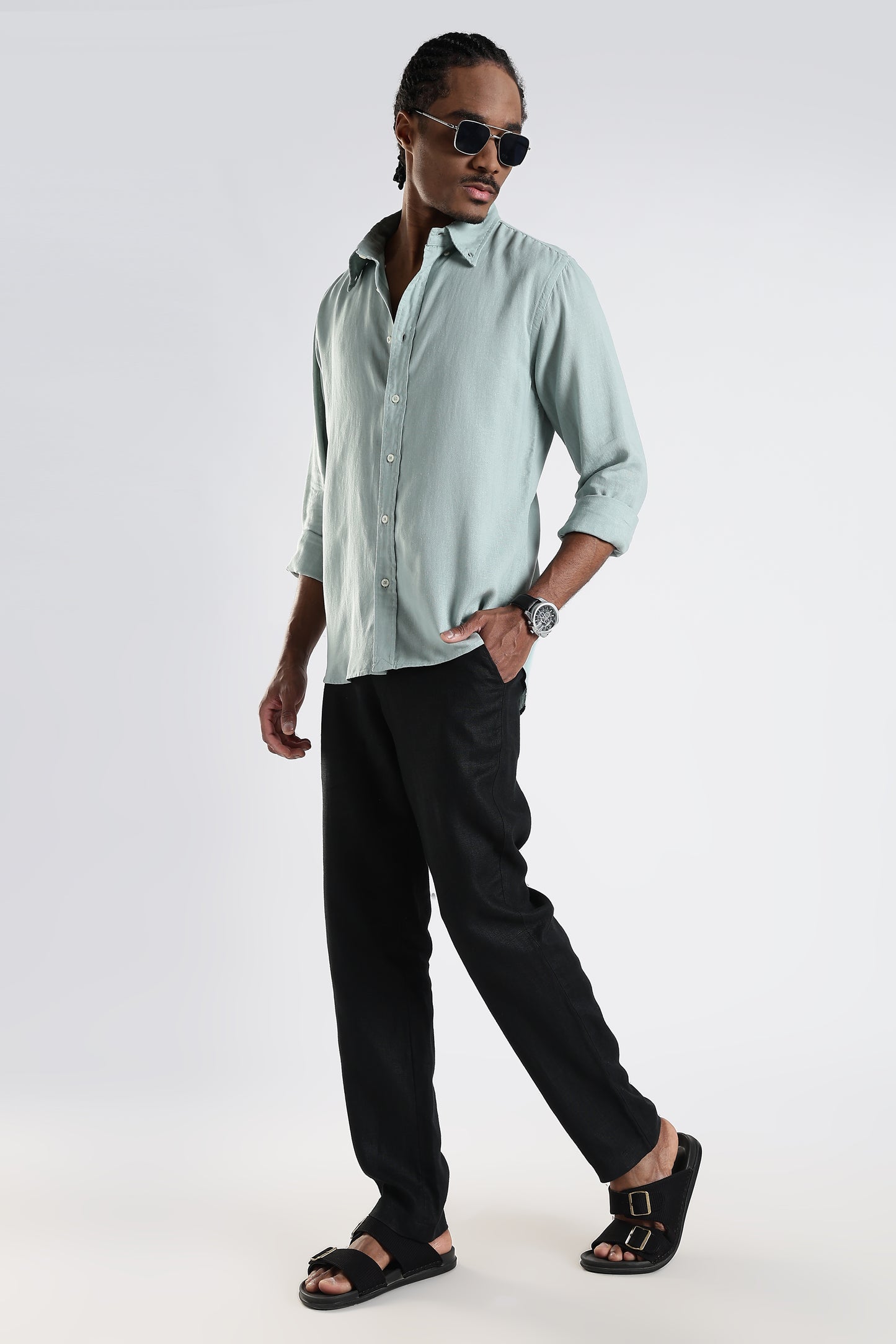 Regular Fit Pastel Green Pure Linen Shirt