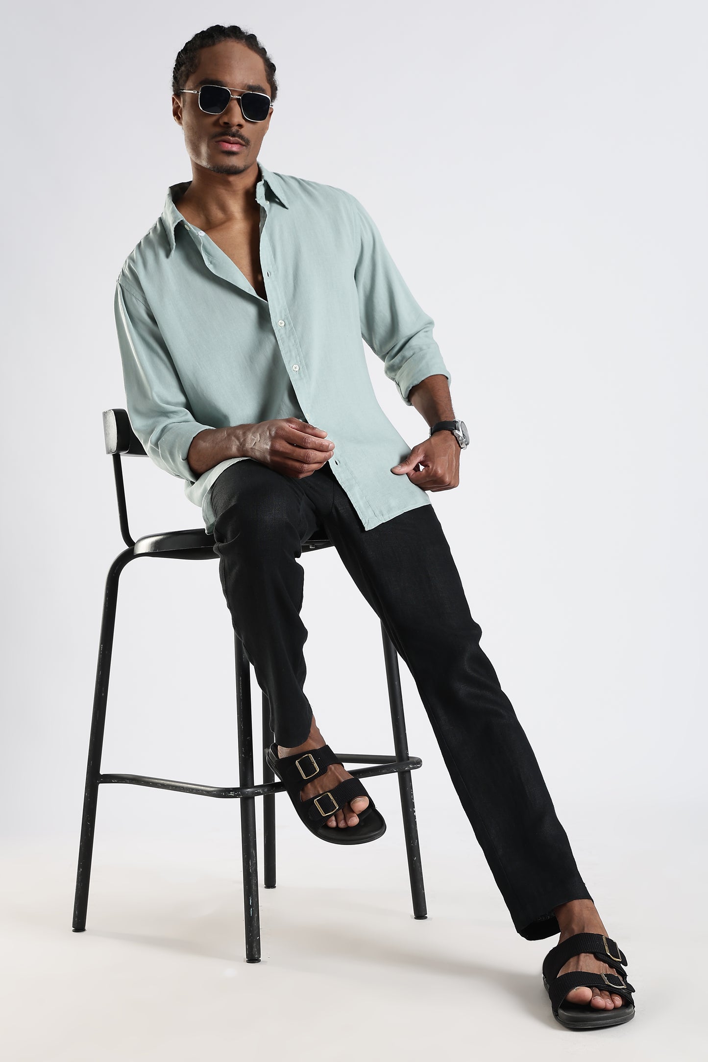 Regular Fit Pastel Green Pure Linen Shirt