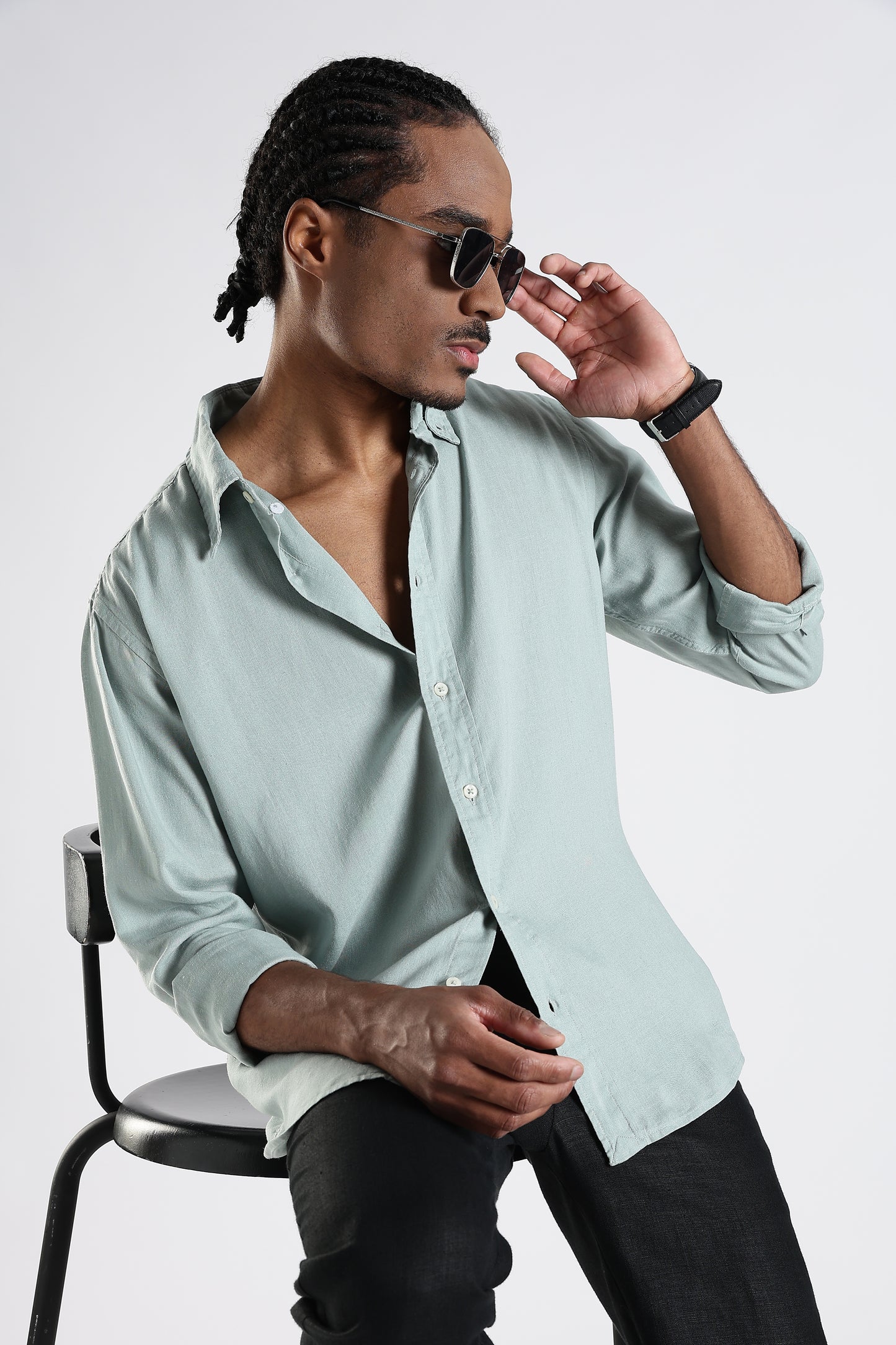 Regular Fit Pastel Green Pure Linen Shirt